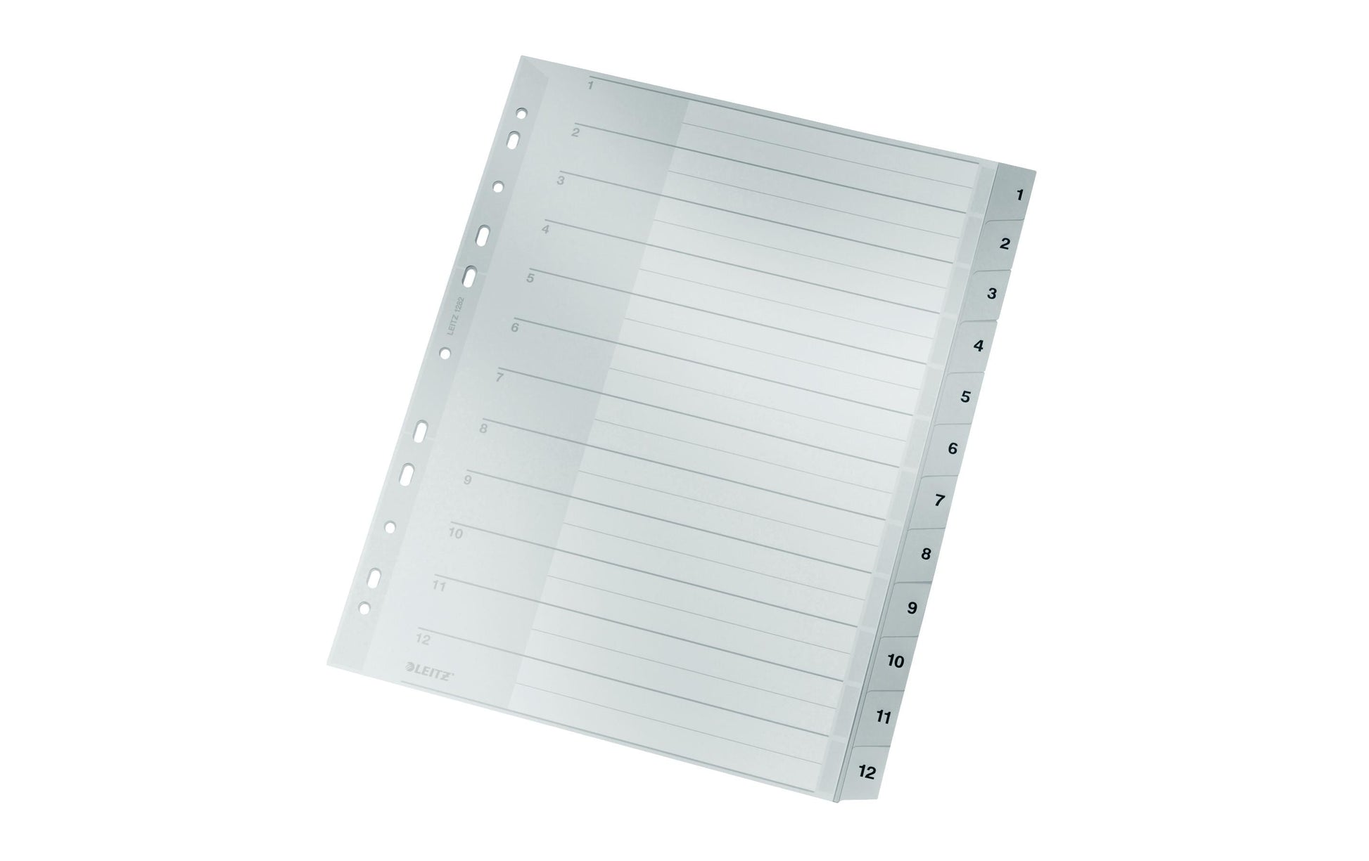 Leitz Register A4 – nummeriert 1–12, 12 Taben, grauer Karton, Universal-Lochung