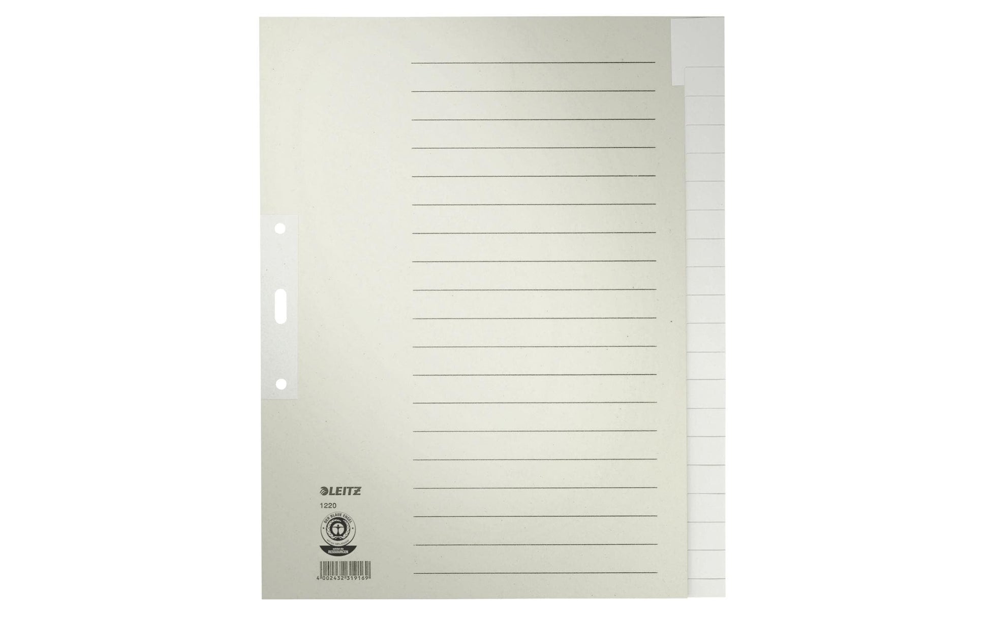 Leitz Register 240 × 300 mm – blanko, 20 Taben, graues Papier, Lochverstärkung erstes Blatt