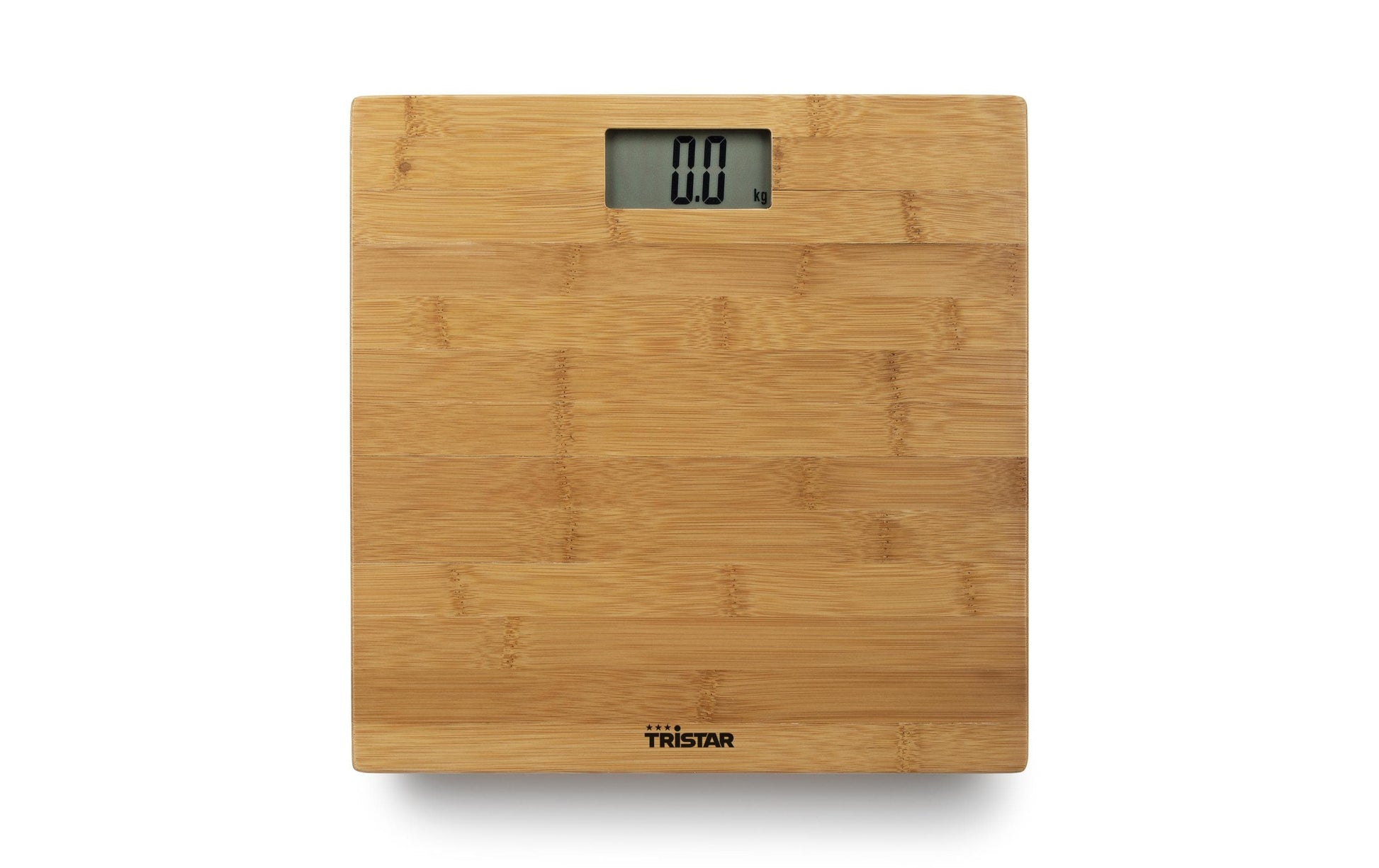 Tristar Paketwaage WG-2432 – Tragkraft 180 kg, Teilung 100 g, Wiegefläche 30 × 30 cm, Batterie, Bambus, Braun