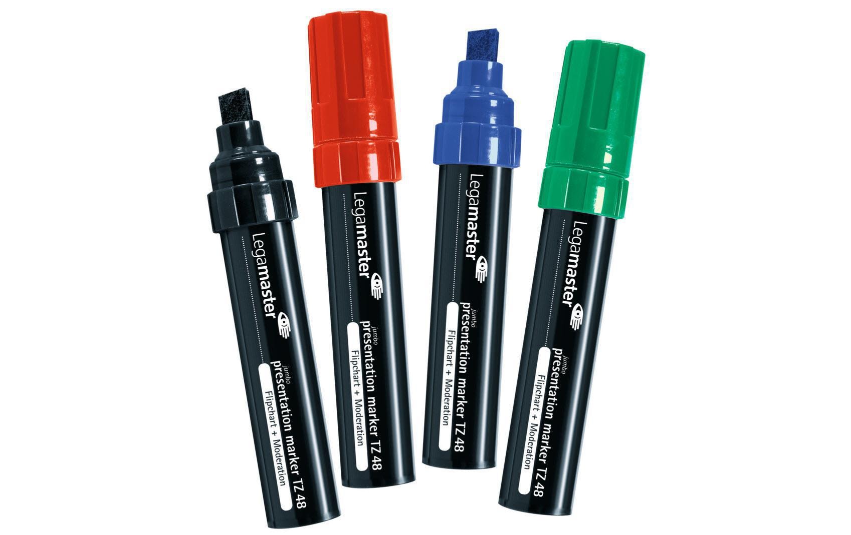 Legamaster TZ48 Flipchart-Marker – Keilspitze 4–12 mm, 4 Farben, 4 Stk., Cap-Off – für Flipcharts/Papier