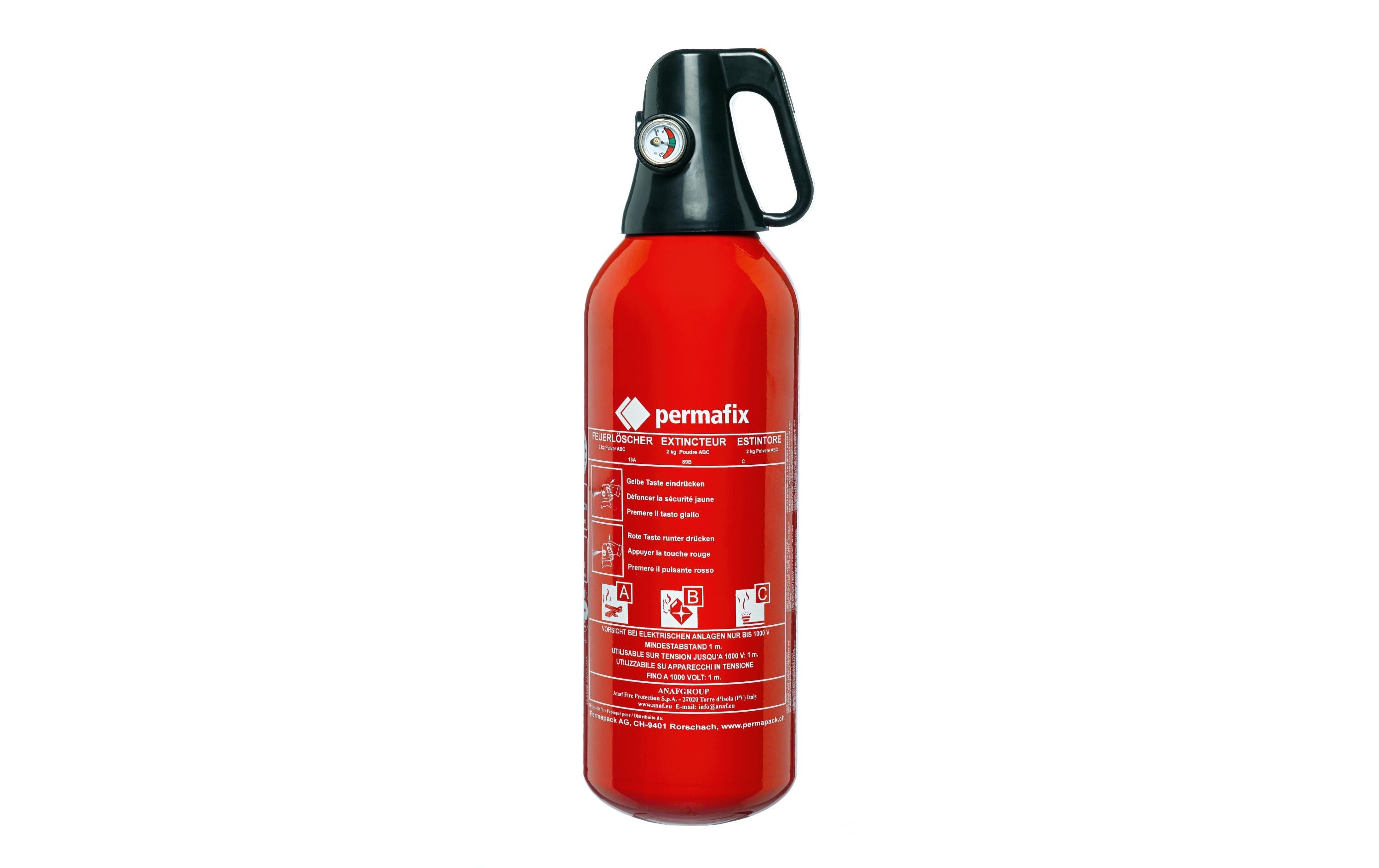 Permafix Pulver-Feuerlöscher – 2 kg, Brandklasse B
