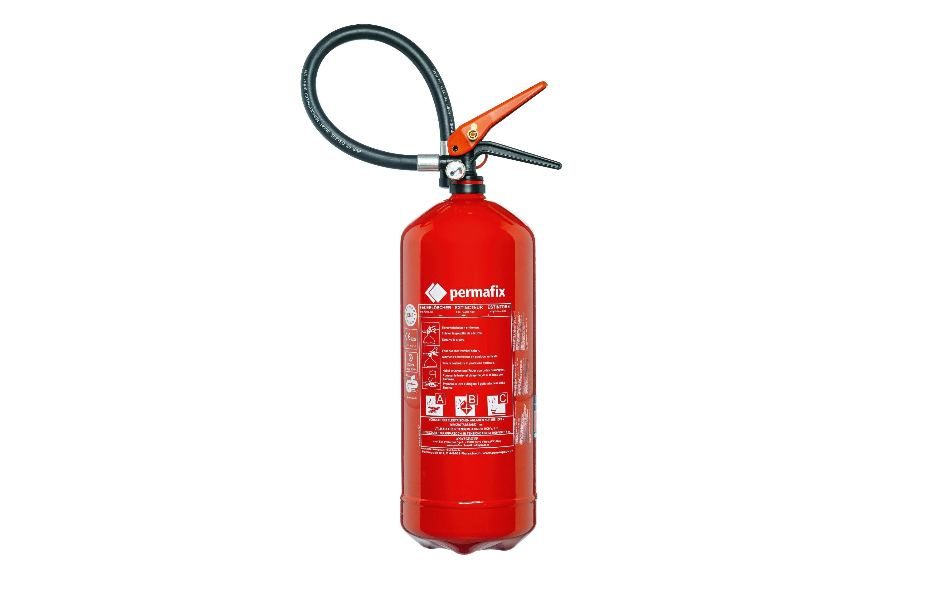 Permafix Pulver-Feuerlöscher, PS6-HJ, 6 kg, Brandklasse C