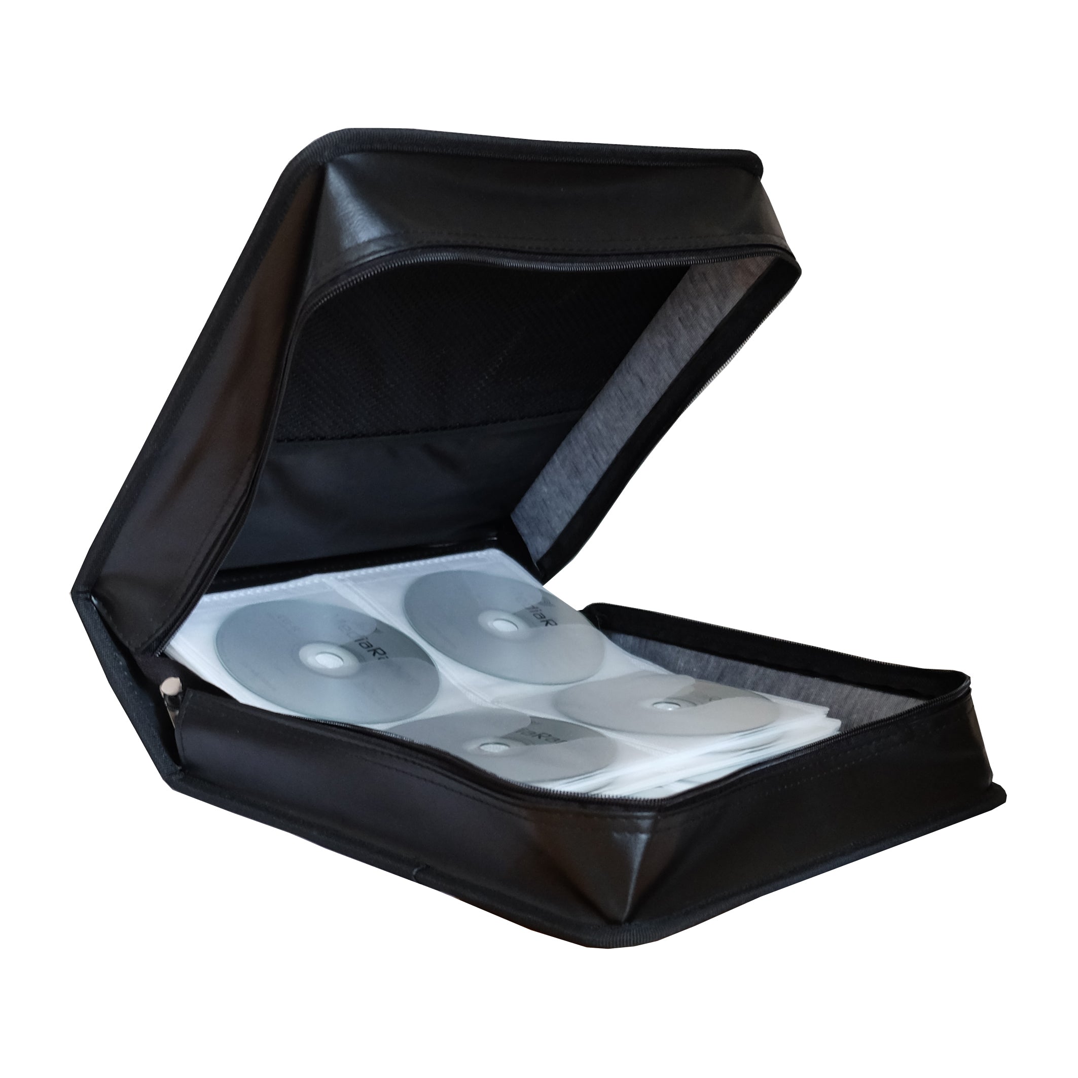 MediaRange CD-Tasche für 200 Disks – Kunstleder, Fleece, Schwarz, mit Reissverschluss und Griff