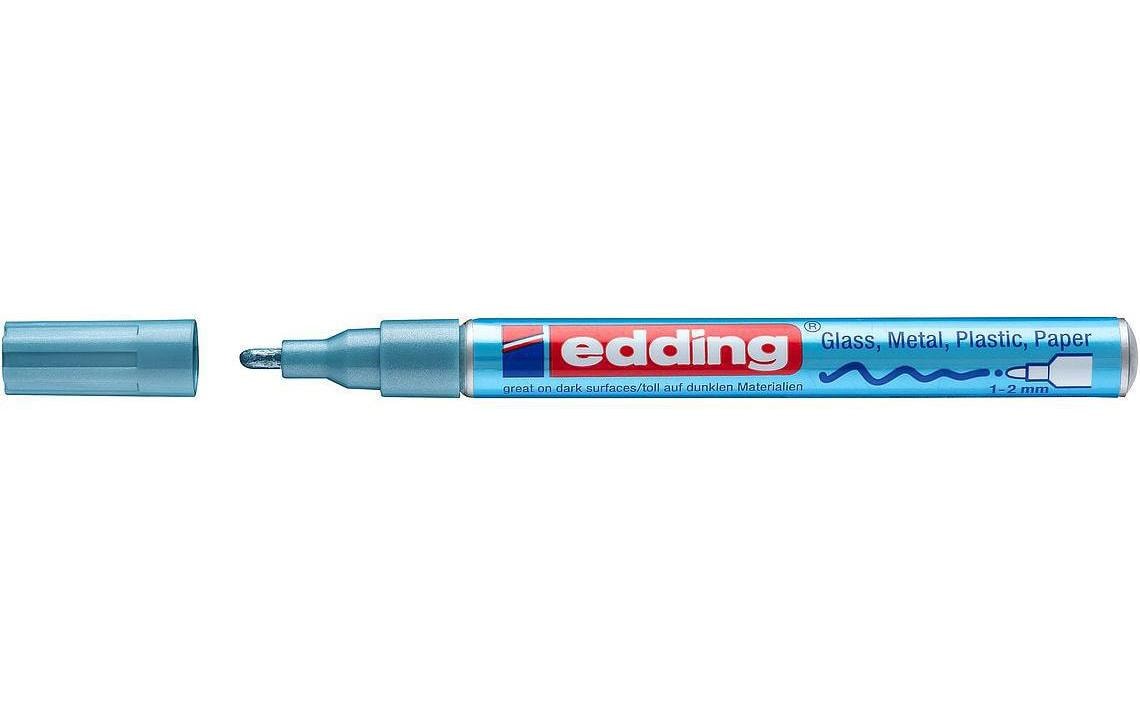 Edding 751 Lackmarker Metallic – Feine Spitze 1–2 mm – Hellblau – für Kunststoff, Glas und Metall