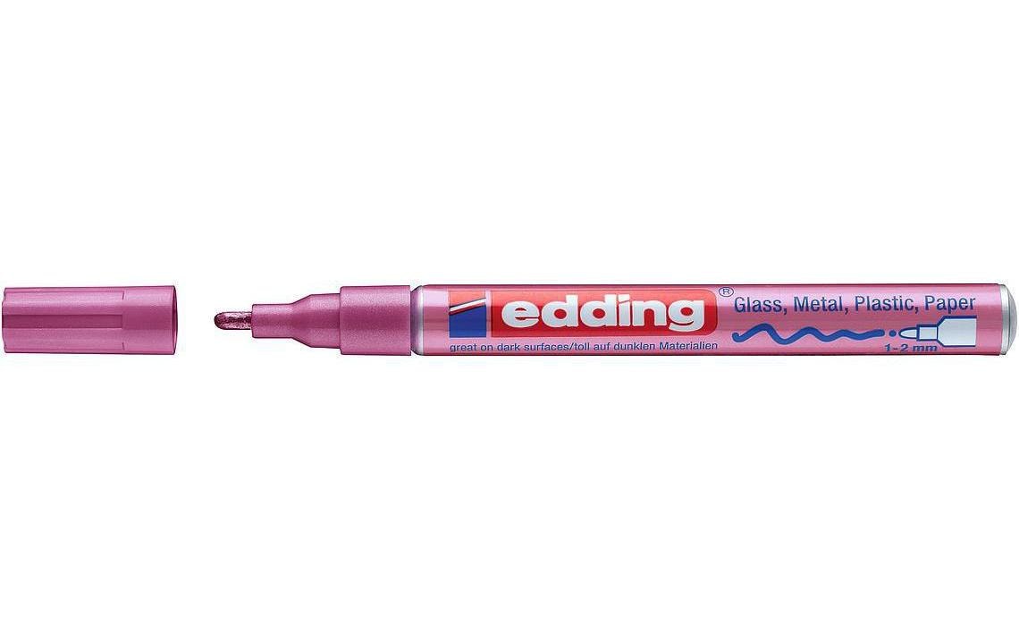 Edding 751 Lackmarker Metallic – Rundspitze 1–2 mm – Pink – für Glas, Metall und Kunststoff