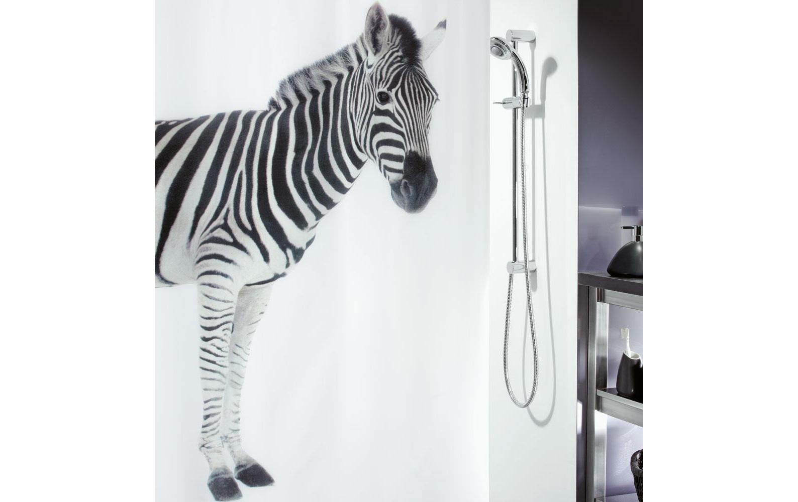 Spirella Zebra Duschvorhang – 180 × 200 cm – Schwarz/Weiss – Polyester – Waschbar bei 40 °C