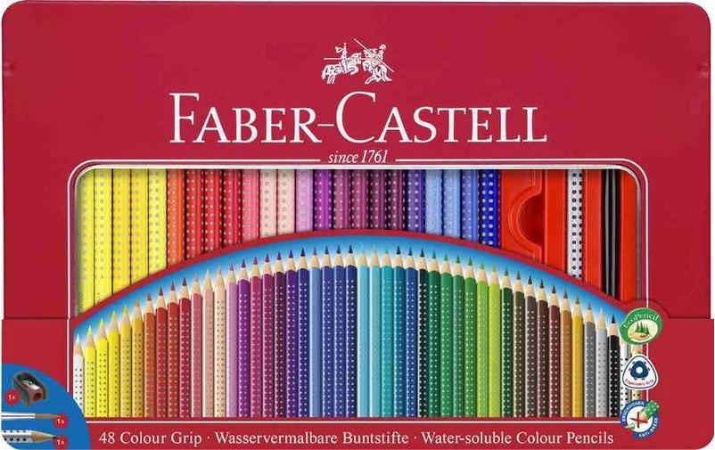 Faber-Castell Aquarellfarbstifte – im Metalletui, mit Pinsel, Bleistift und Spitzer, Ø 3 mm, dreikantig, FSC