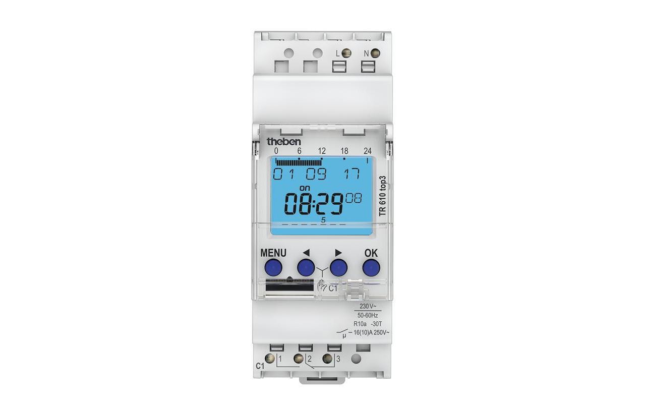 Theben-hts Theben Zeitschaltuhr (DIN-Schiene) – digital, Wochen-Timer, 56 Schaltpunkte, 1 min, IP20, Bluetooth – Grau