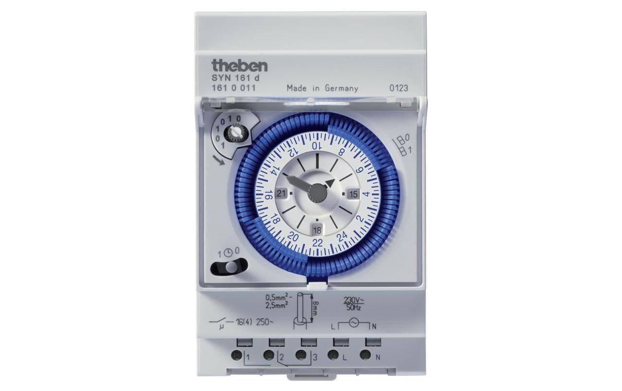 Theben Zeitschaltuhr (DIN-Schiene) – Tages-Timer, mechanisch, 24 h, IP20, 16 A, 1 Kanal – Grau – SYN 161 d