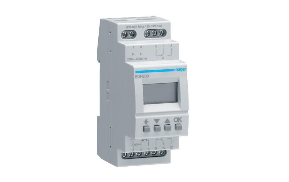 Hager Zeitschaltuhr (DIN-Schiene) – Digital, Tages-Timer, IP20, 230 V, 16 A – Grau – EGN200