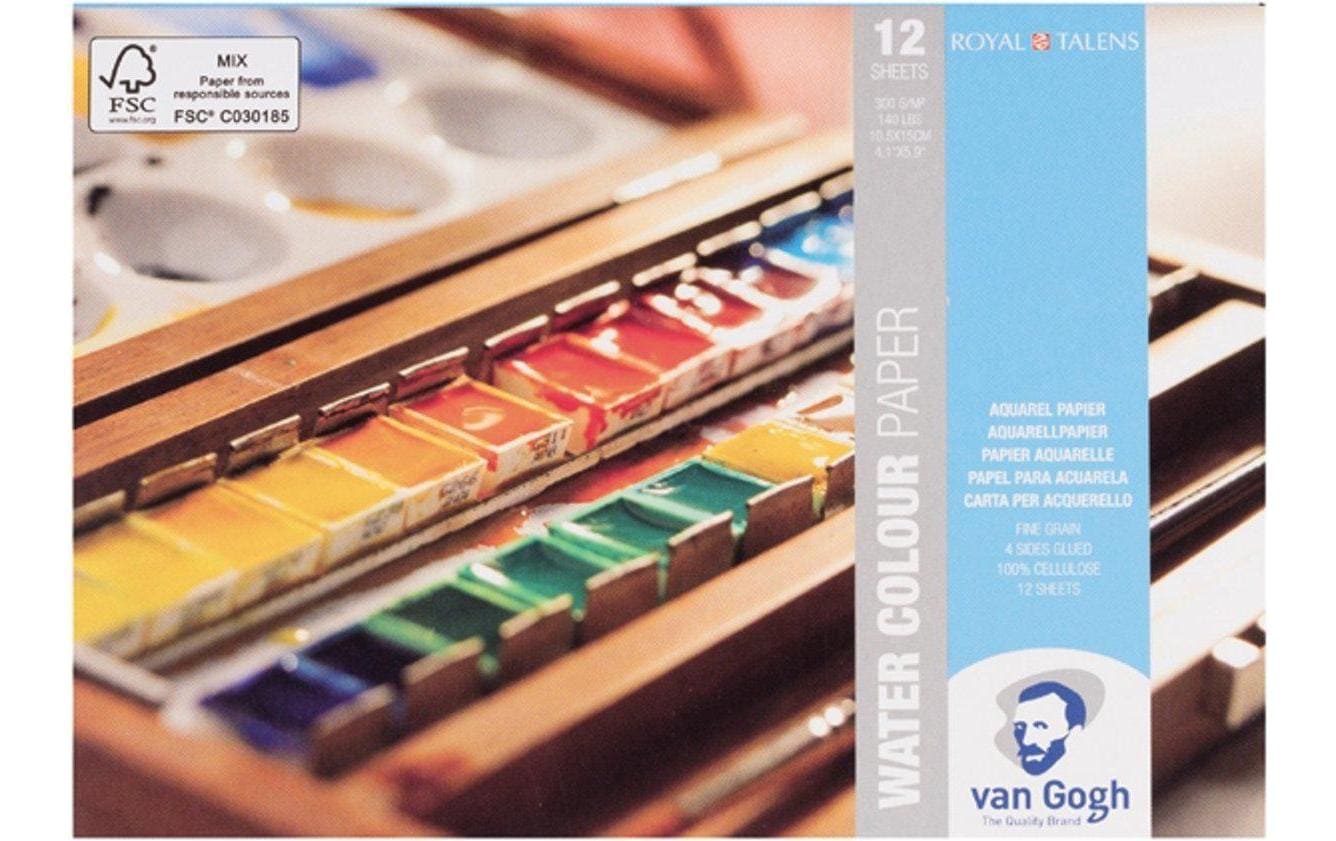 Van Gogh Aquarellblock, Papier, 10,5 × 15 cm, Weiss, 12 Blatt