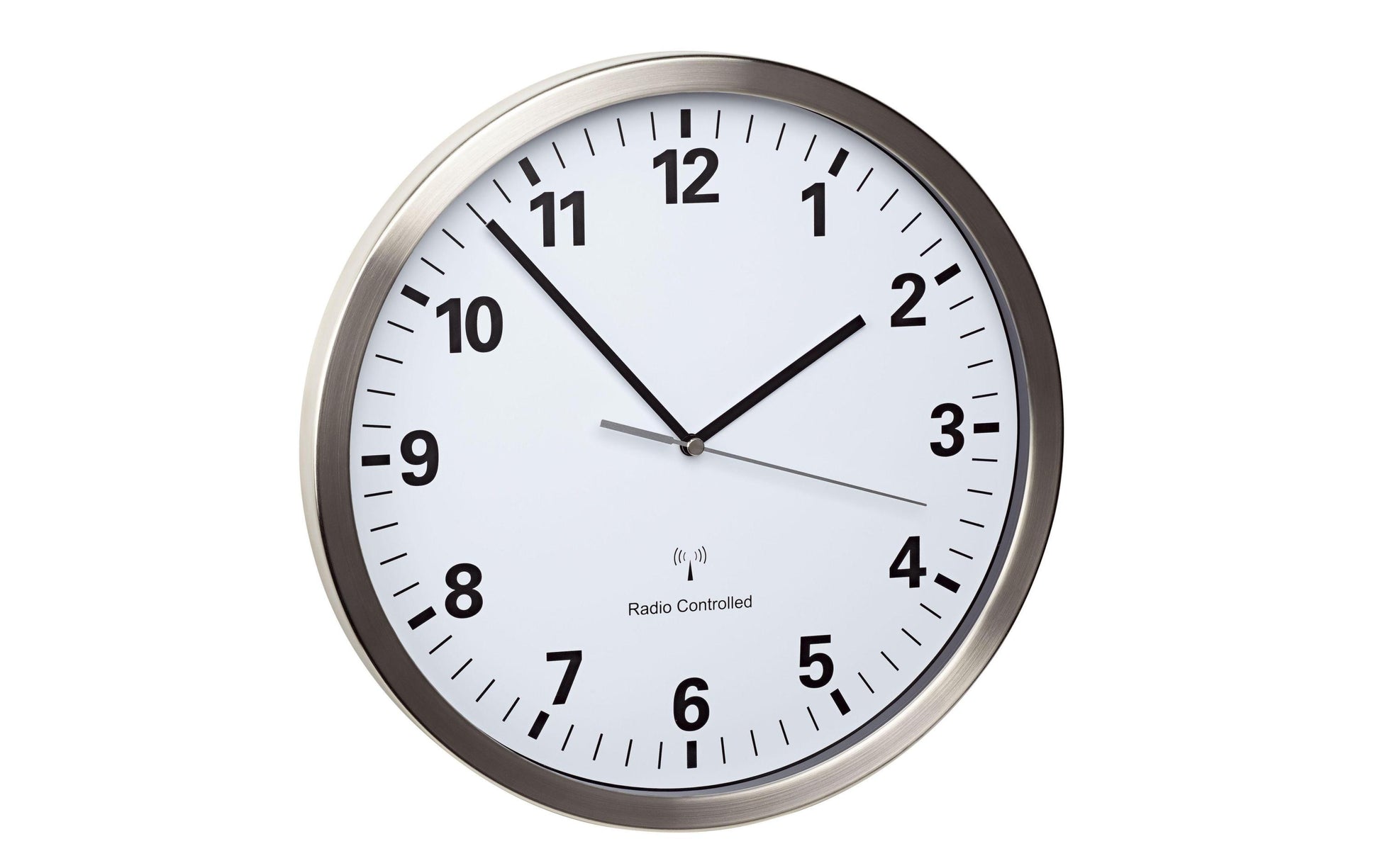 TFA-Dostmann TFA Dostmann Wanduhr – Funk, analog, lautlos, Ø 30,5 cm, Silber, Edelstahl