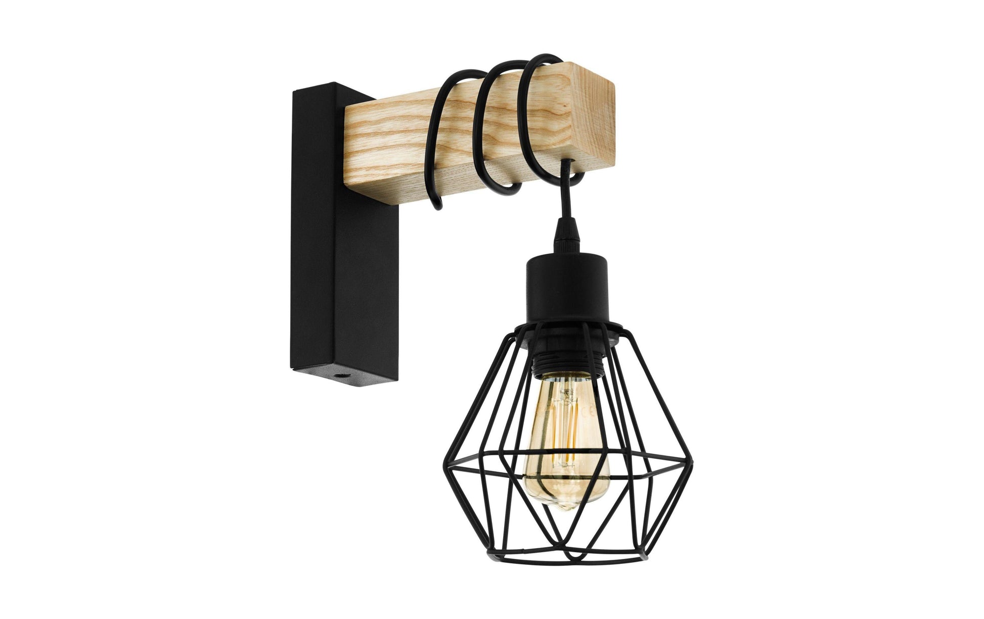 EGLO Wandleuchte TOWNSHEND 5 – 60 W, dimmbar, schwarz/braun, exkl. E27