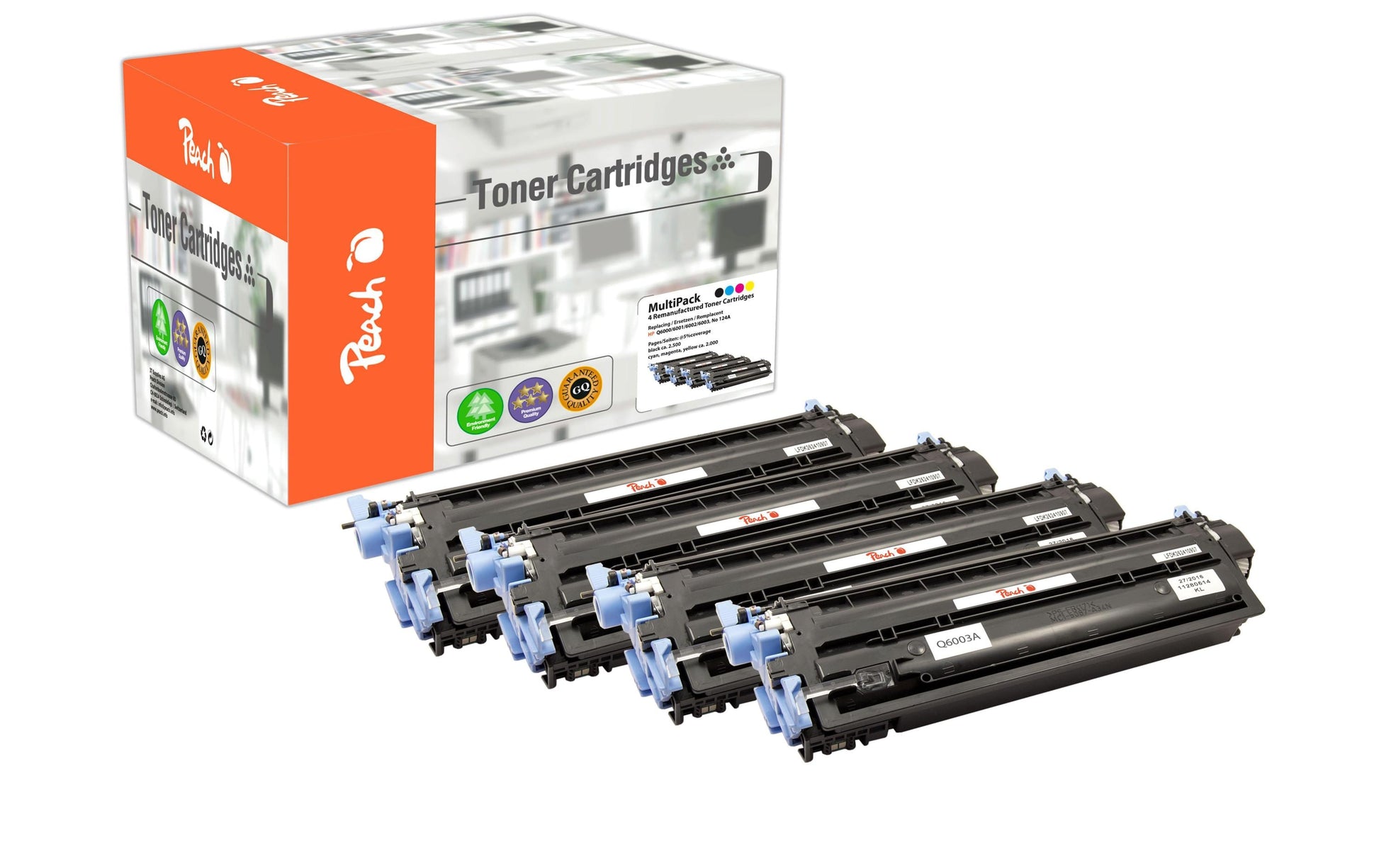 Peach Toner-Multipack Q6001-4 – BK/C/M/Y, schwarz 2500, C/M/Y 2000 Seiten – für HP 1600/2600/2605 und andere