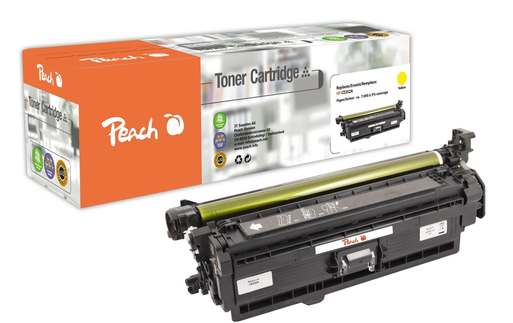 Peach Toner CE252A – gelb, 7000 Seiten – für HP Color LaserJet CM3500/CM3530/CP3525 und andere