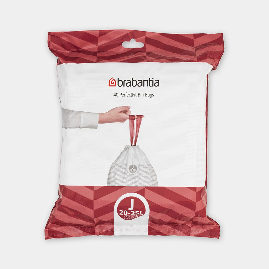 Brabantia Kehrichtsack PerfectFit J – 25 l, mit Zugband, PE, weiss, 535 × 550 mm, 40 Stk