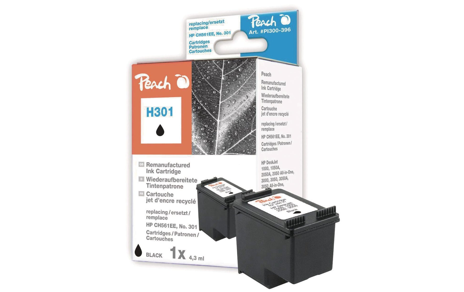 Peach 301 Schwarz Tintenpatrone (Kompatibel) – 225 Seiten – für HP DeskJet 2050/3050, Envy 45XX