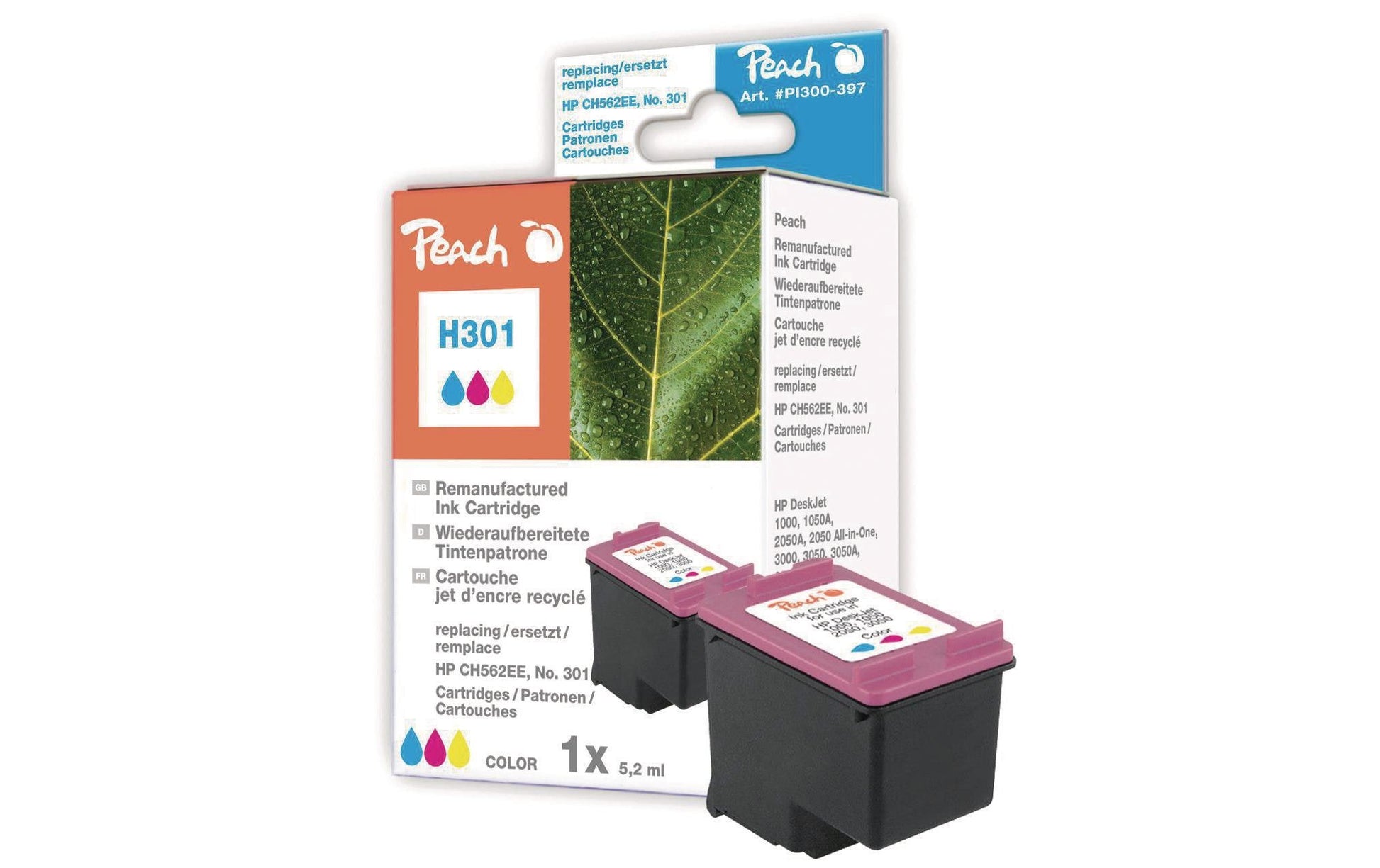 Peach 301 Dreifarbig Tintenpatrone (Kompatibel) – 180 Seiten – für HP Deskjet, Envy, Officejet …