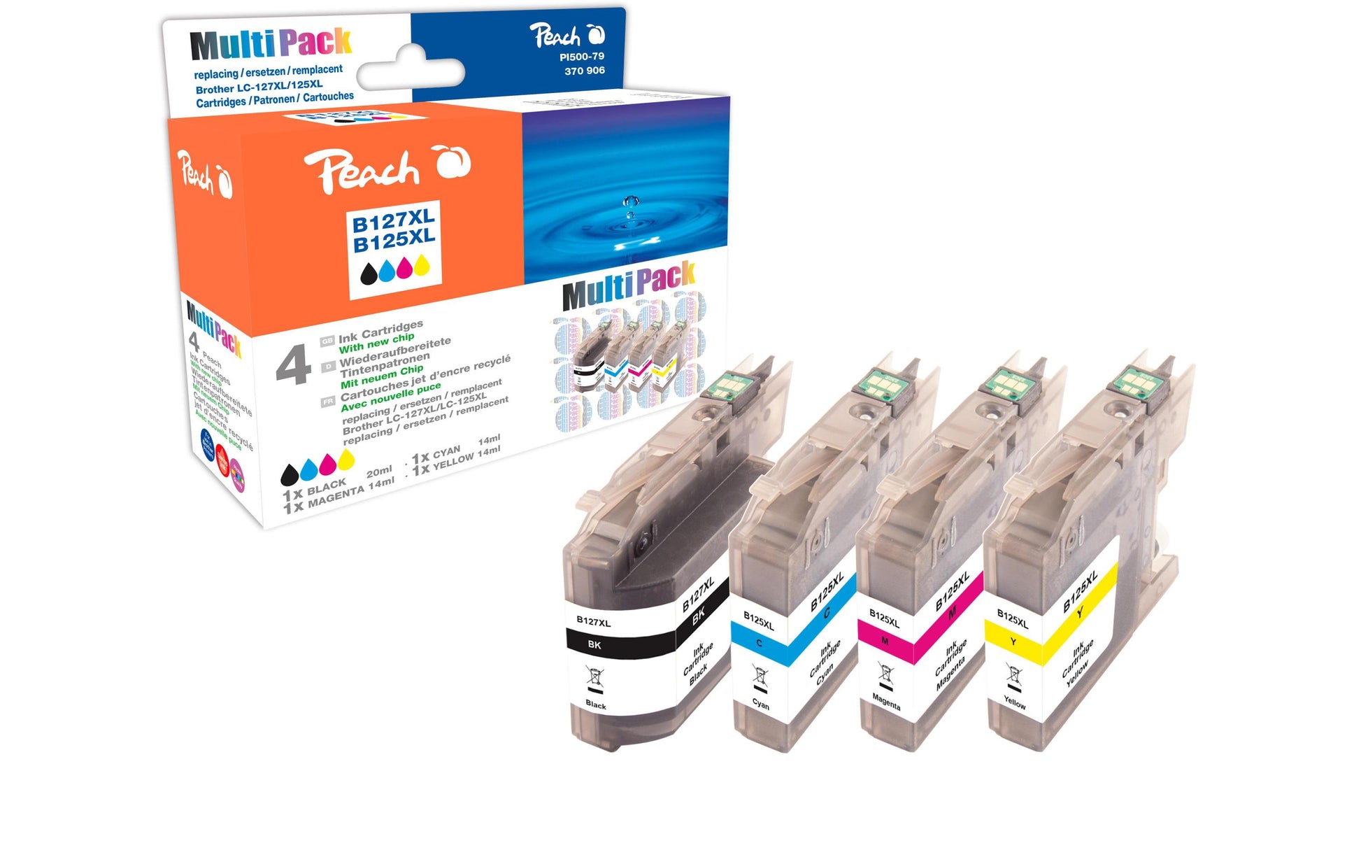Peach LC-127XL Tintenpatronen-Multipack, 4er-Set (Kompatibel) – für Brother MFC-J4510DW/4710DW