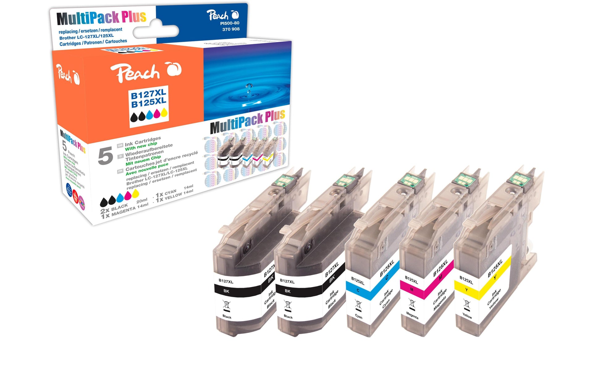 Peach LC-127XL Tintenpatronen-Multipack, 5er-Set (Kompatibel) – für Brother DCP-J4110/MFC-J4410/4510