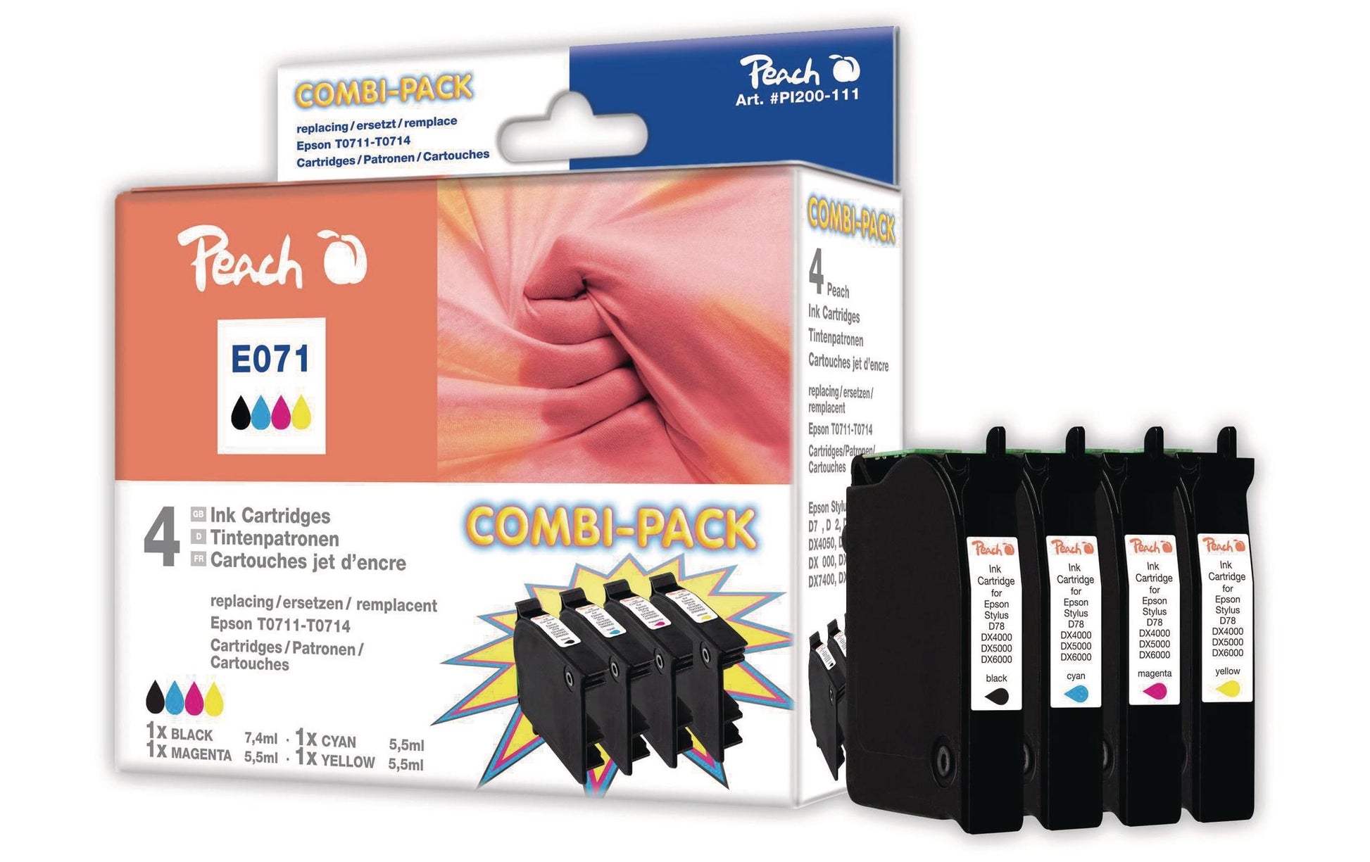 Peach T071 Tintenpatronen-Multipack, Schwarz/Cyan/Magenta/Gelb (Kompatibel) – für Epson Stylus D120/D92 …