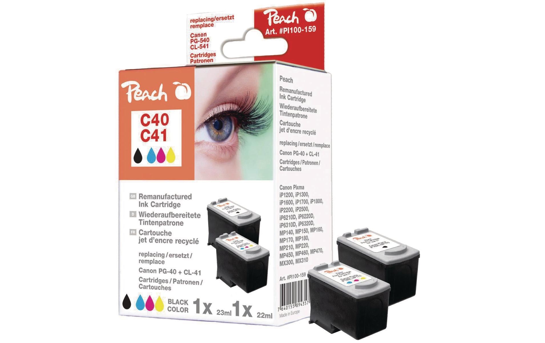 Peach PG-40/CL-41 Tintenpatronen-Multipack, 2er-Set (Kompatibel) – für Canon Pixma iP1200/MP140/MP450 …