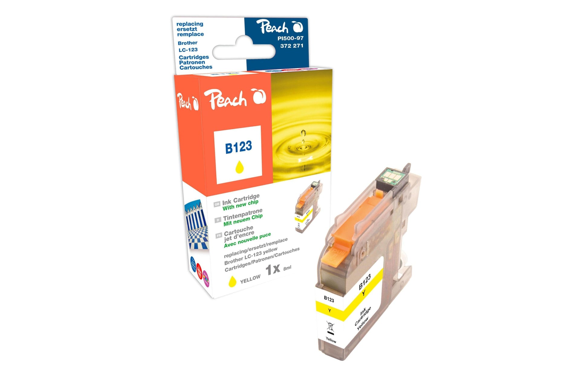 Peach LC-123y Gelbe Tintenpatrone (Kompatibel) – 805 Seiten – für Brother DCP-J132W/DCP-J150 Serie
