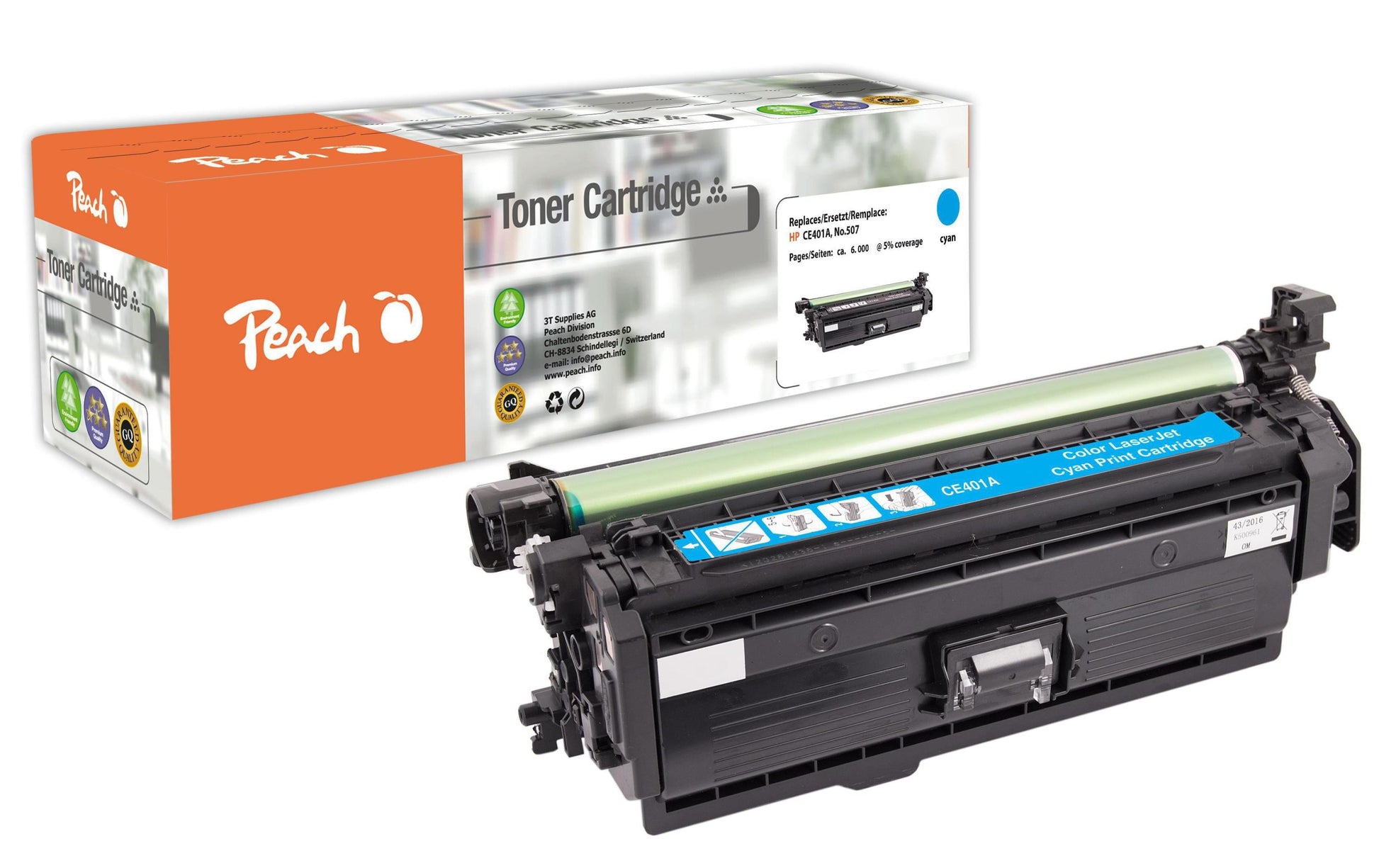 Peach Toner CE401A – cyan, 6000 Seiten – für HP M551dn, M551n, M575c und andere
