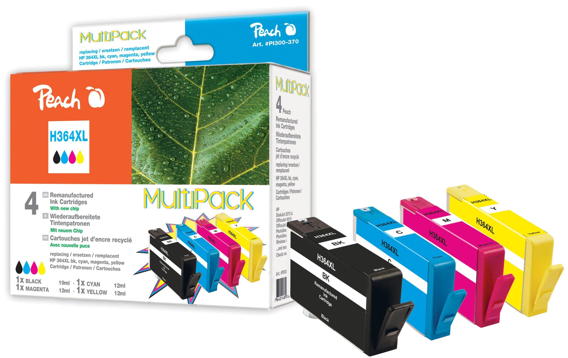 Peach 364XL Tintenpatronen-Multipack, Schwarz/Cyan/Magenta/Gelb (Kompatibel)