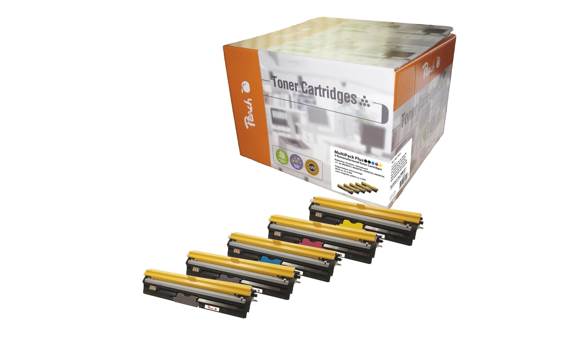 Peach Toner-Multipack – BK/C/M/Y, 2500 Seiten – für OKI C 110/C 130 N/MC 160 N