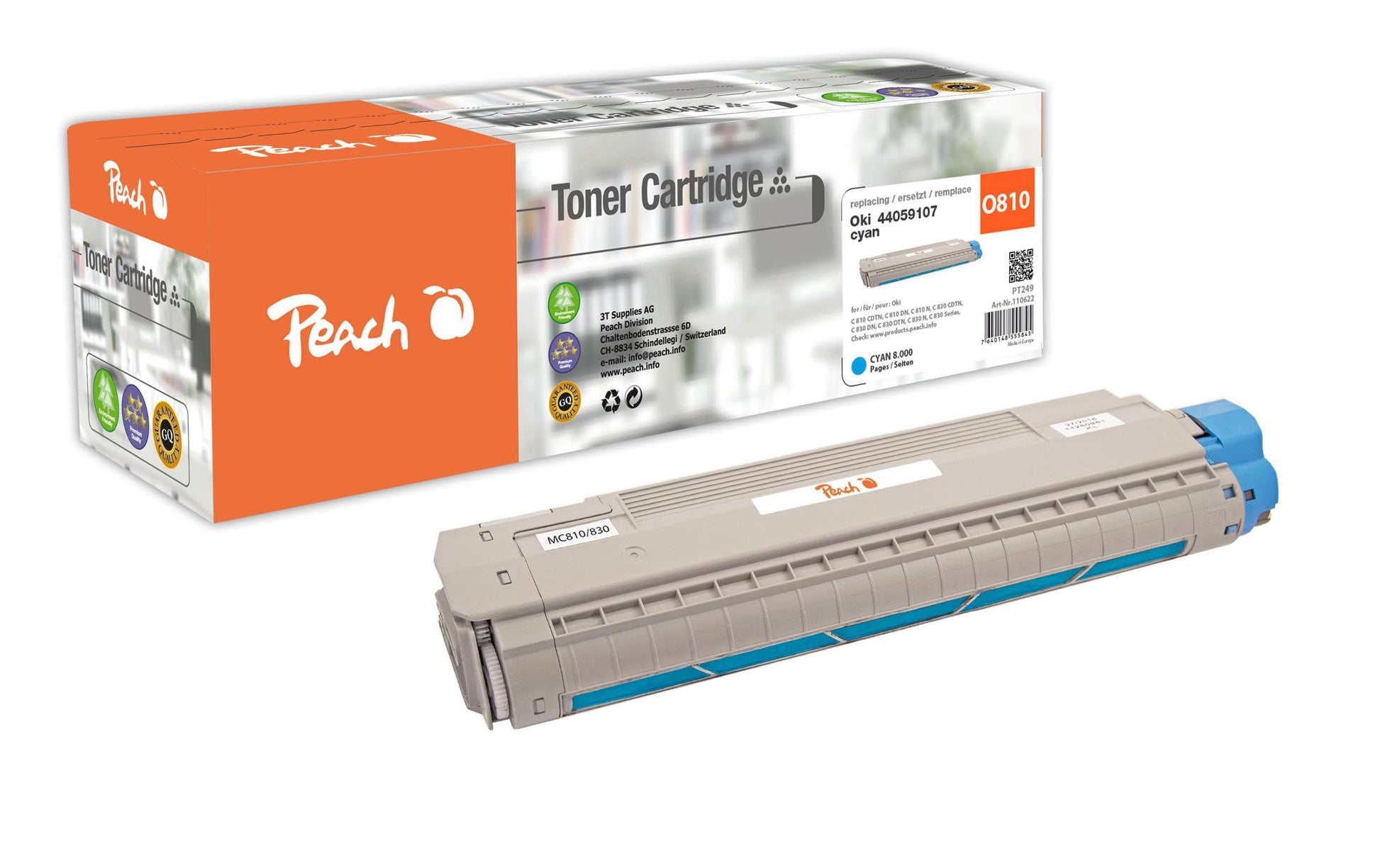 Peach Toner 44059107 – cyan, 8000 Seiten – für OKI C 810 CDTN/C 810 DN/C 810 N und andere