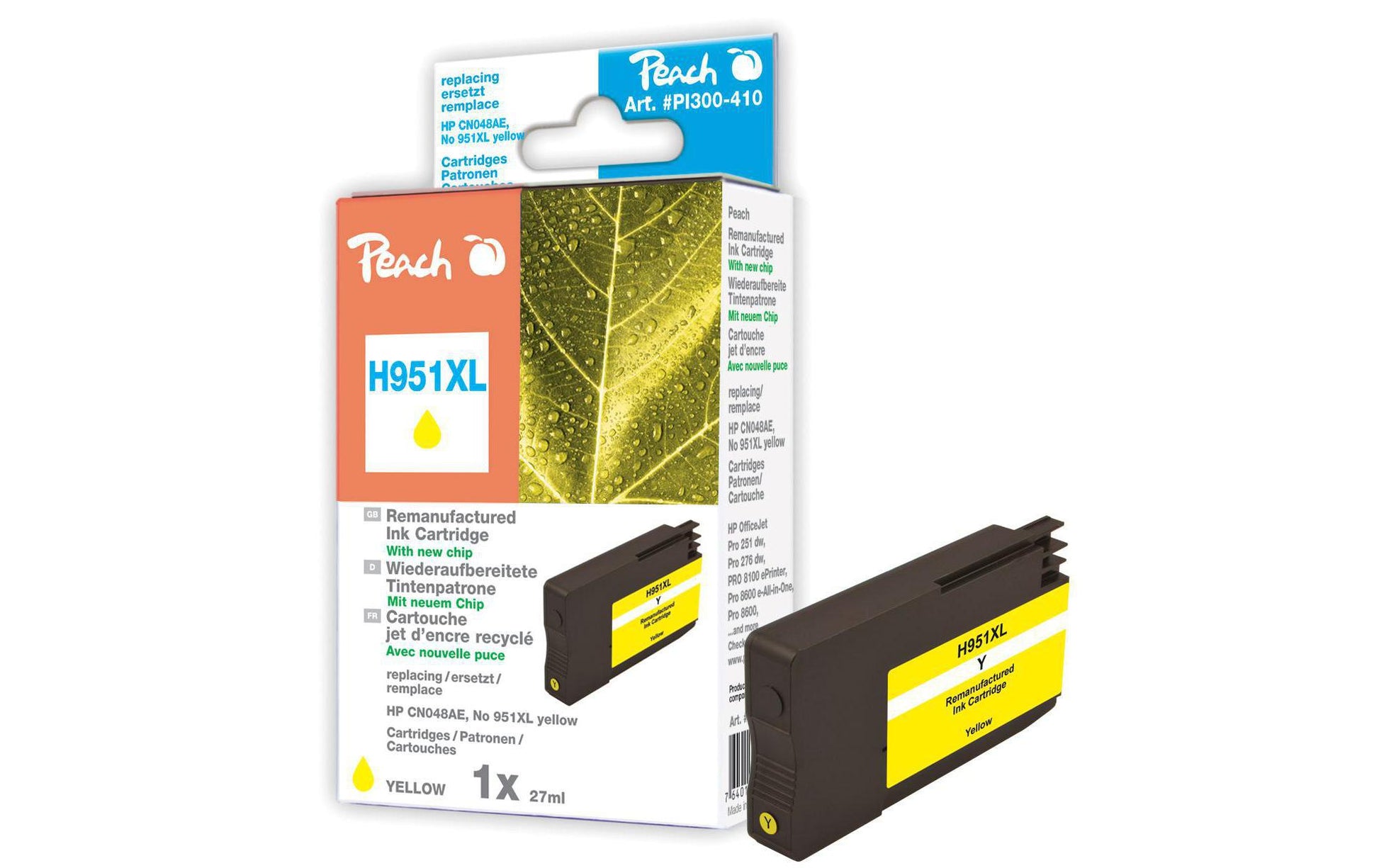Peach 951XL Gelbe Tintenpatrone (Kompatibel) – 1'930 Seiten – für HP OfficeJet Pro 251/276, 8600/8610/8630