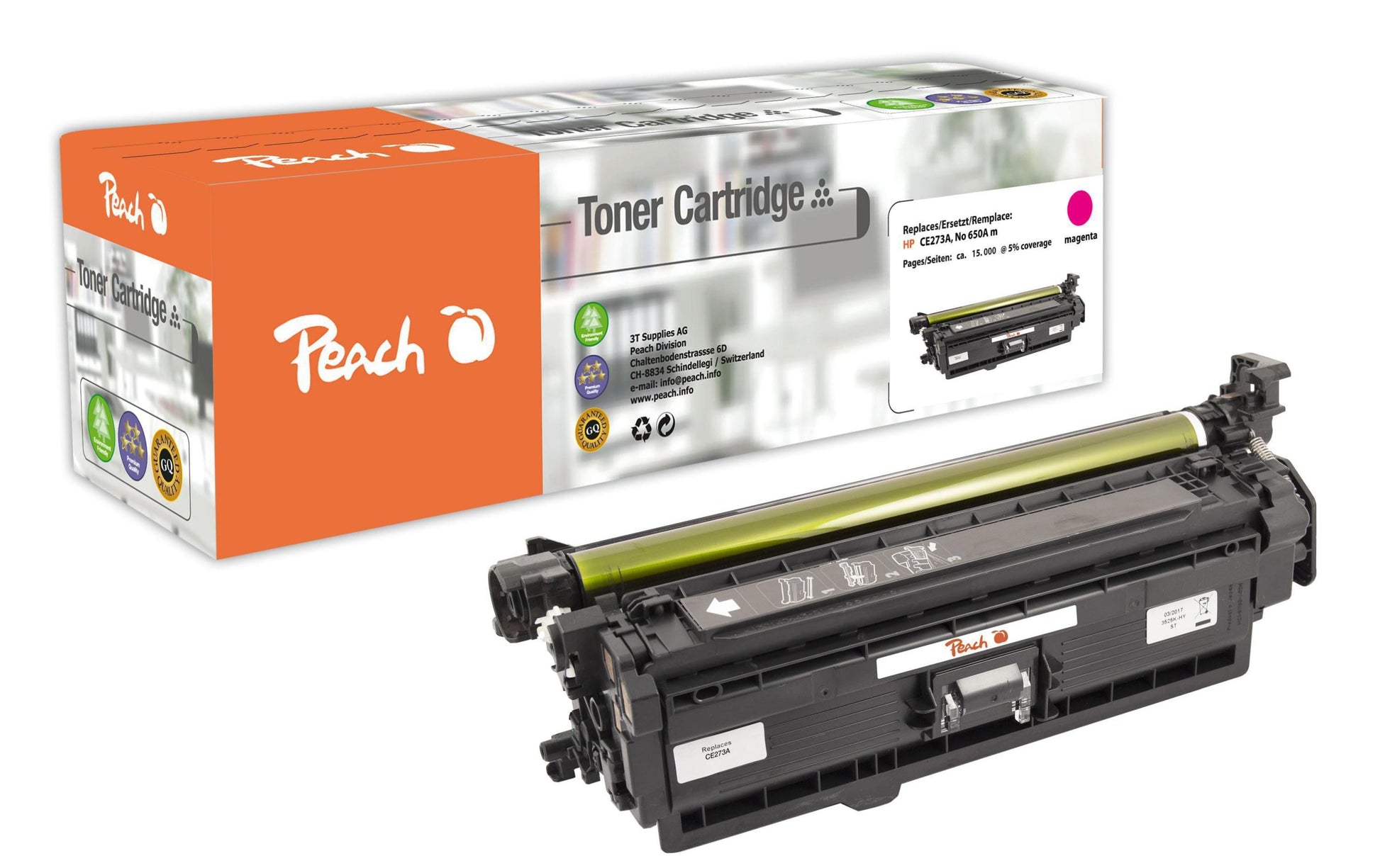 Peach Toner CE273A – Magenta, 15000 Seiten – für HP Color LaserJet CP 5500/5520/5525 DN und andere