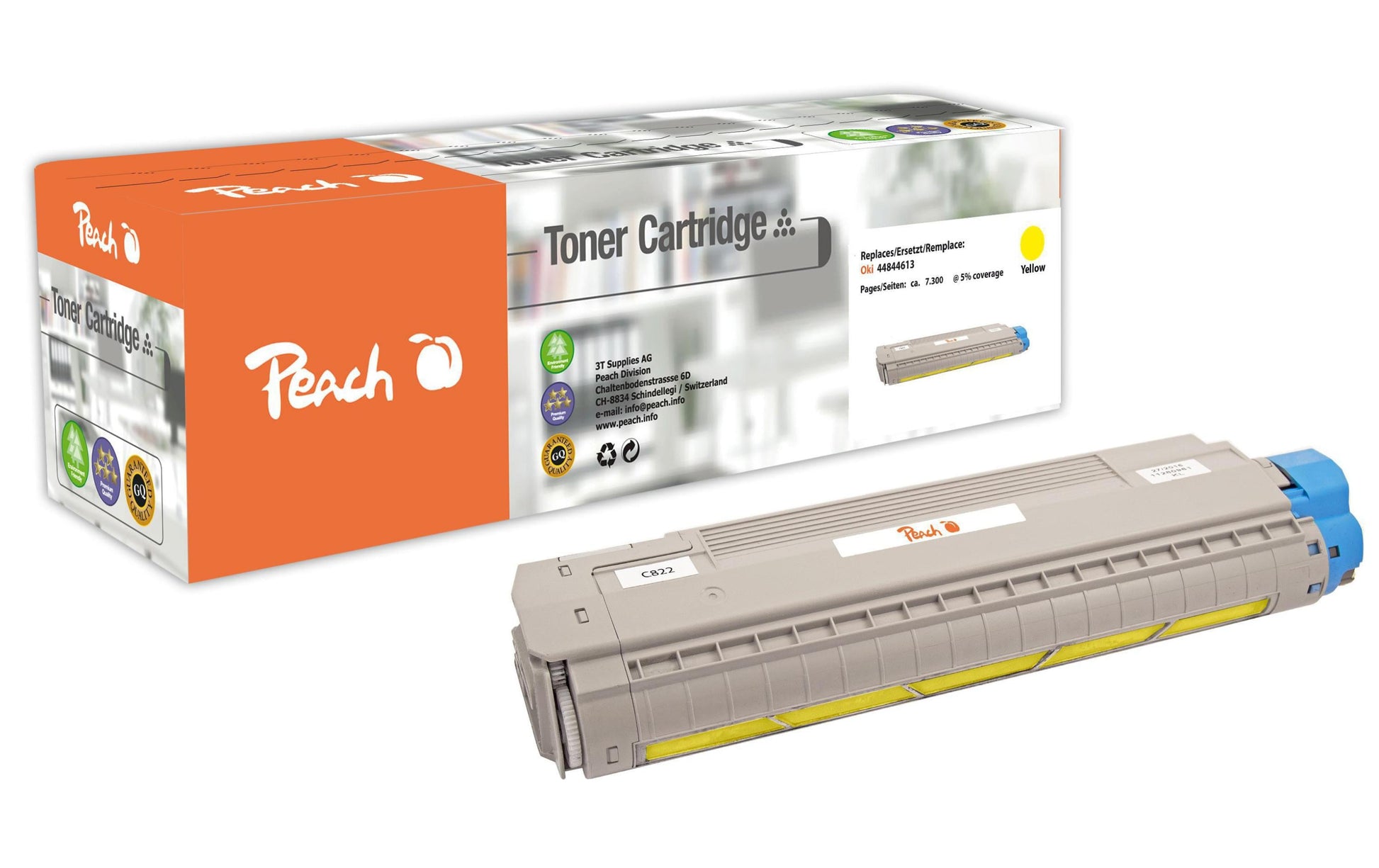 Peach Toner 44844613 – gelb, 7300 Seiten – für OKI C 822 CDTN/C 822 DN/C 822 N und andere