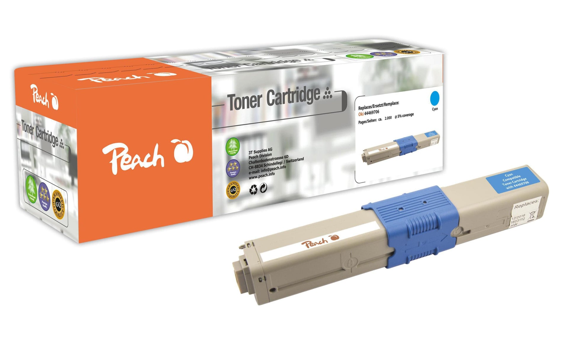 Peach Toner 44469706 – cyan, 2000 Seiten – für OKI C310DN/C330DN/C331DN und andere