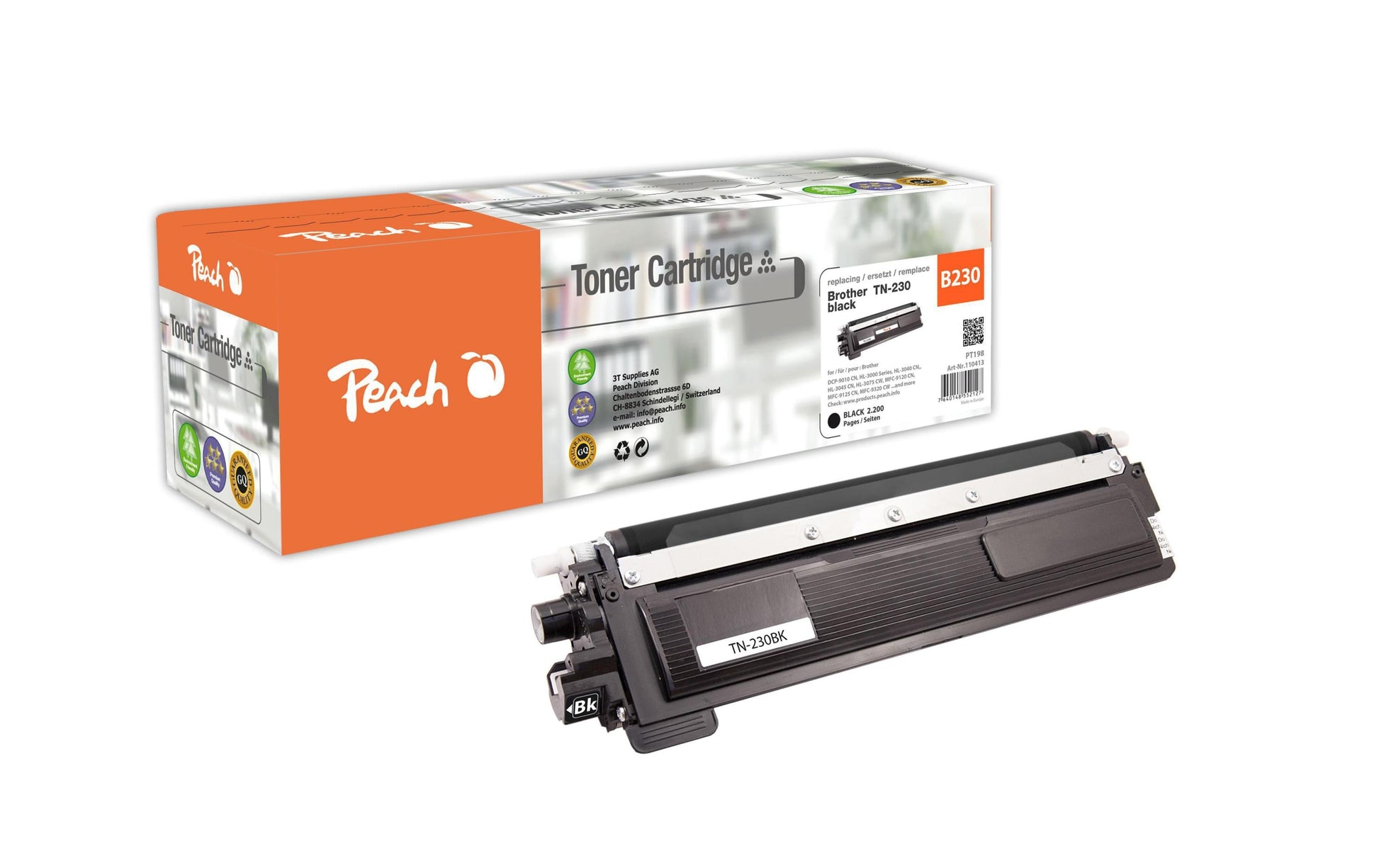 Peach TN-230 (TN-230BK) schwarzer Toner – kompatibel – 2'200 Seiten – für Brother HL-3040/HL-3045/HL-3070 u. a.