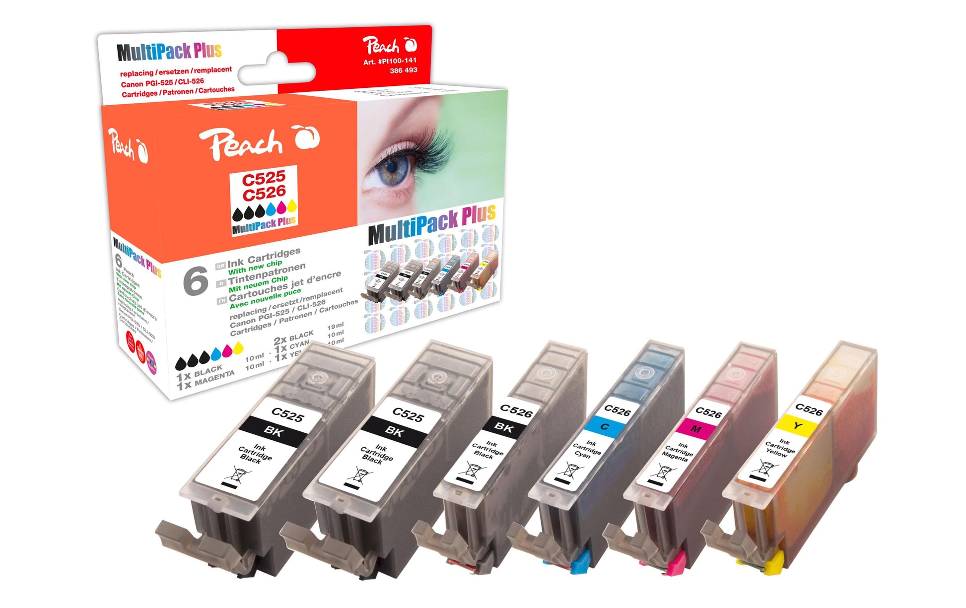 Peach CLI-526/PGI-525 Tintenpatronen-Multipack, 6er-Set (Kompatibel) – für Canon Pixma MG 5150/5240/5250 …