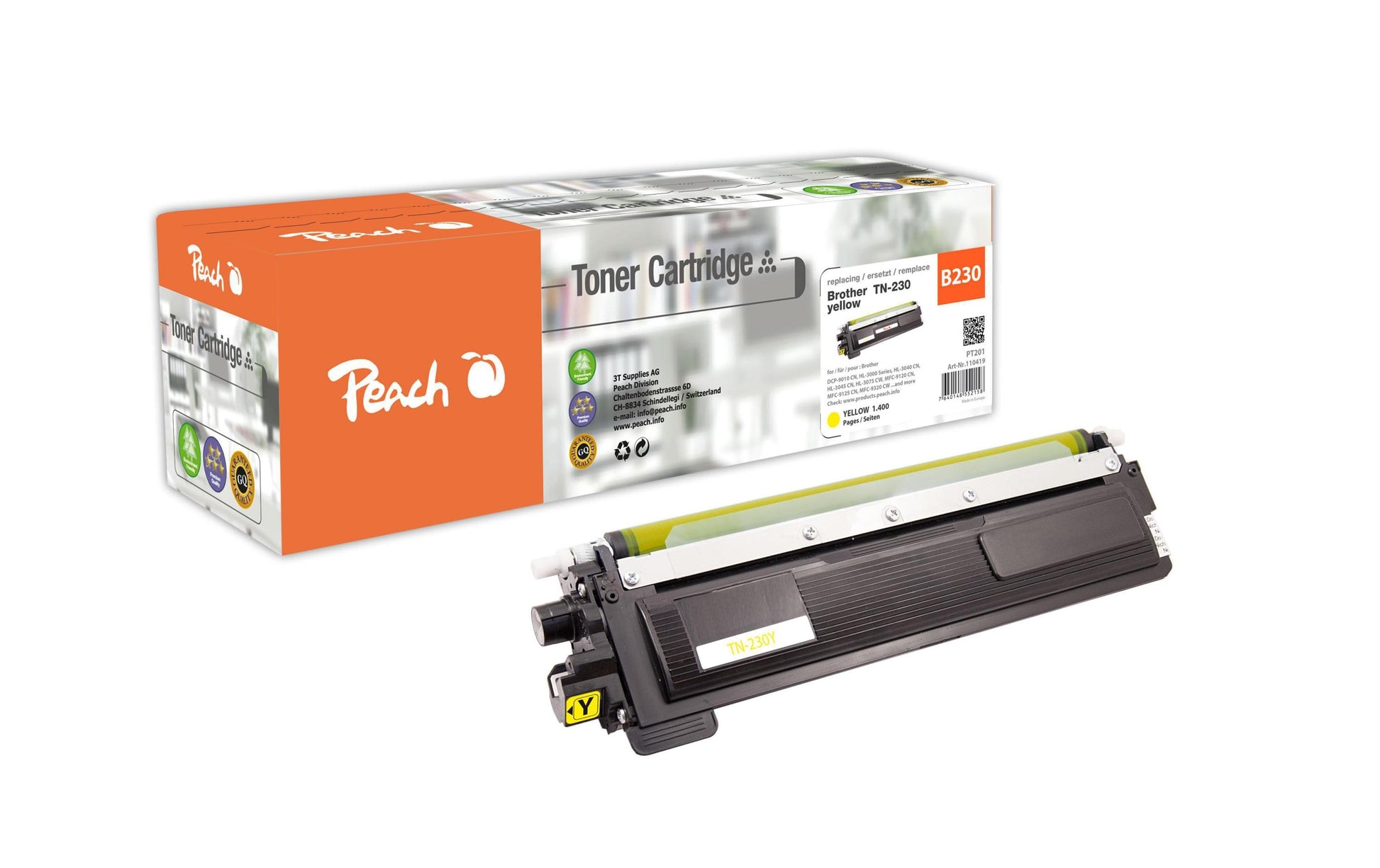 Peach Toner TN-230Y – gelb, 1400 Seiten – für Brother DCP-9010 CN/HL-3000 Serie/HL-3040 CN usw.