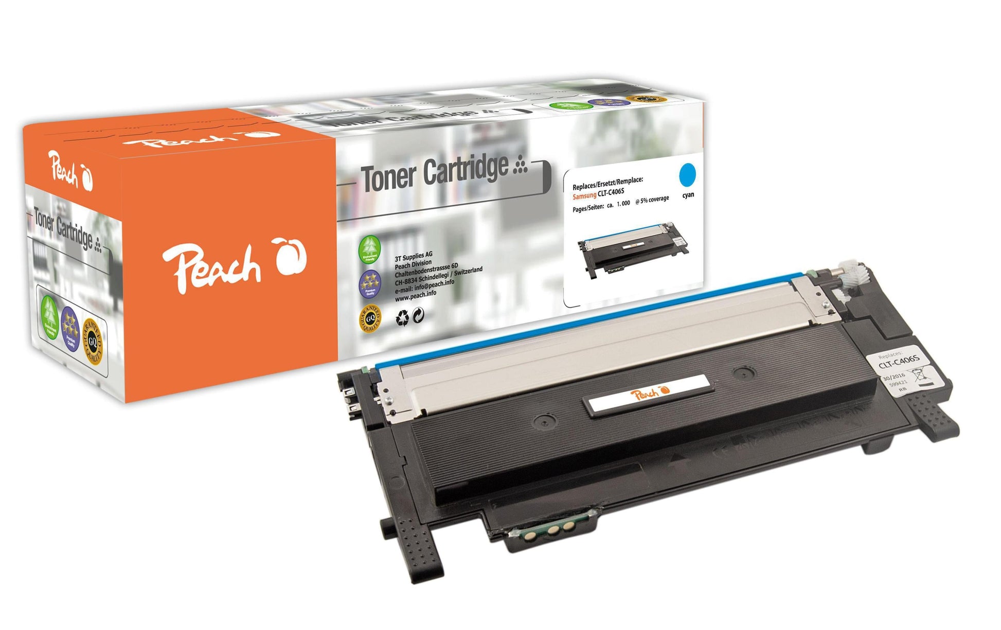 Peach Toner CLT-C406S – cyan, 1000 Seiten – für Samsung CLP-360/CLP-365/CLX-3300 und andere