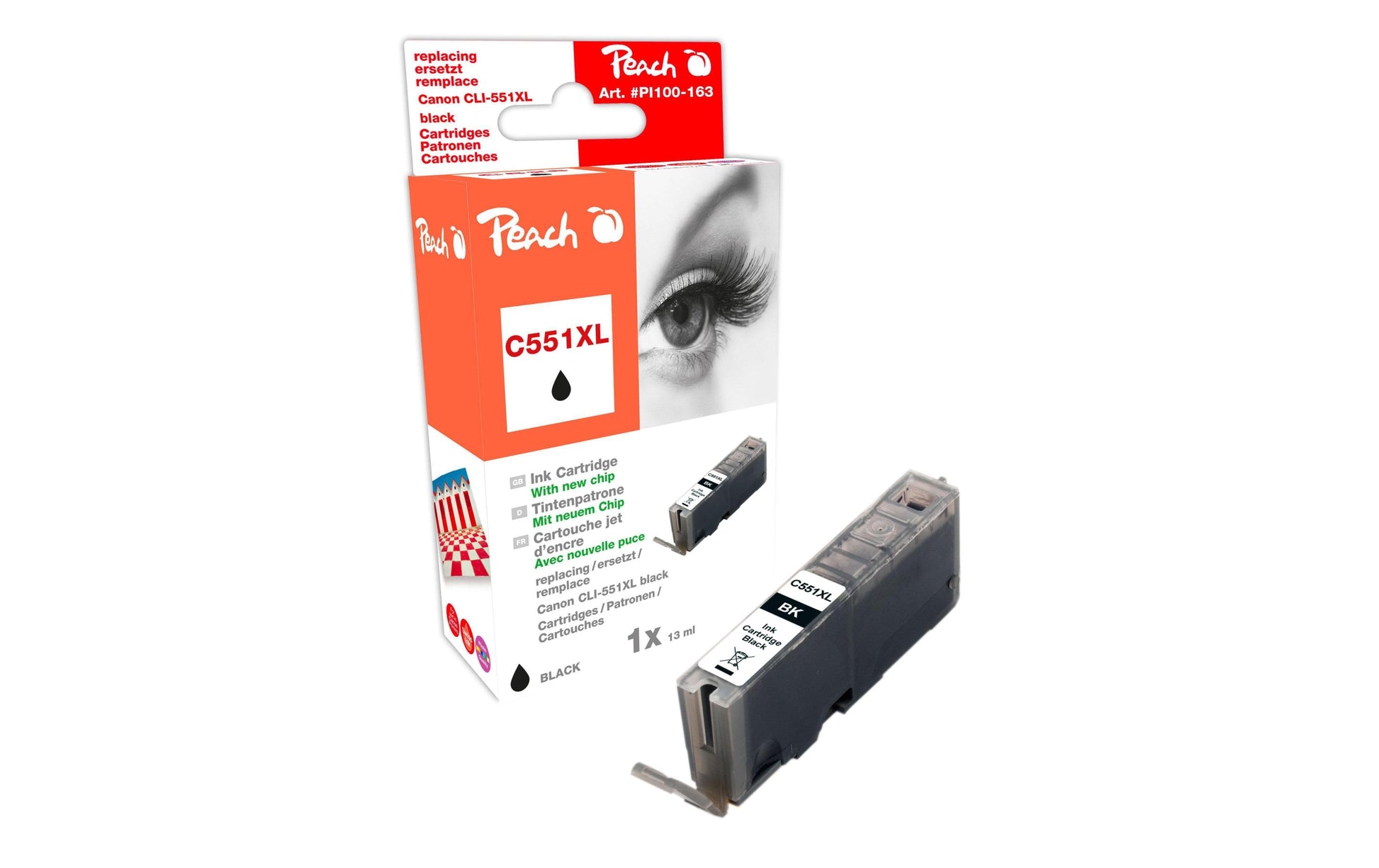 Peach CLI-551 Foto-Schwarz Tintenpatrone (Kompatibel) – 13 ml – für Canon iP7250, MG5450/MG6350, MX925