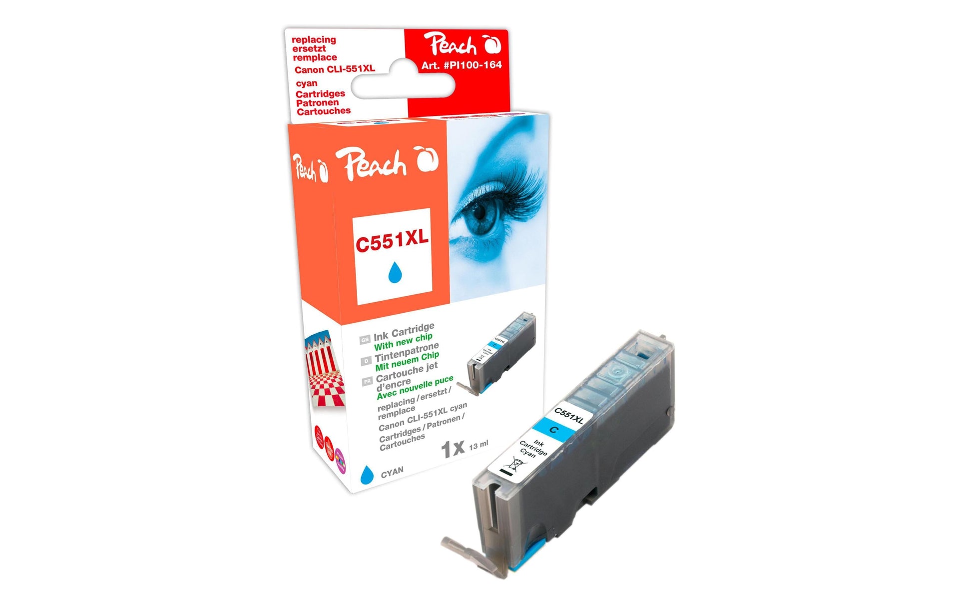 Peach CLI-551C Cyan Tintenpatrone (Kompatibel) – 10 ml – für Canon iP7250/iP8750, MG5450/MG6350, MX725/MX925