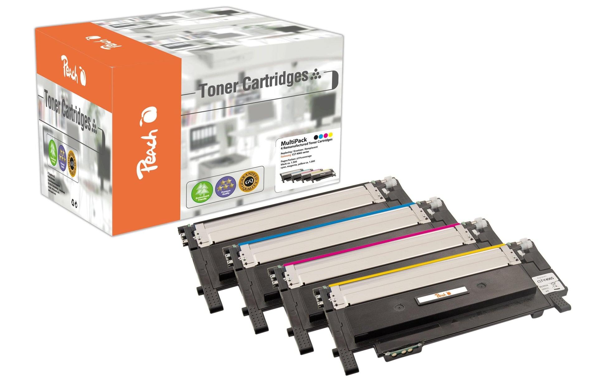 Peach Toner-Multipack CLT-406S – BK/C/M/Y, 1000 Seiten – für Samsung CLP-360/CLP-365/CLX-3300 und andere