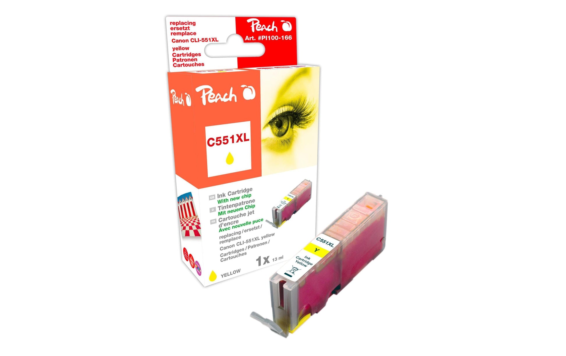 Peach CLI-551Y Gelb Tintenpatrone (Kompatibel) – 975 Seiten – für Canon iP7250, MG5450, MG6350 – 316834
