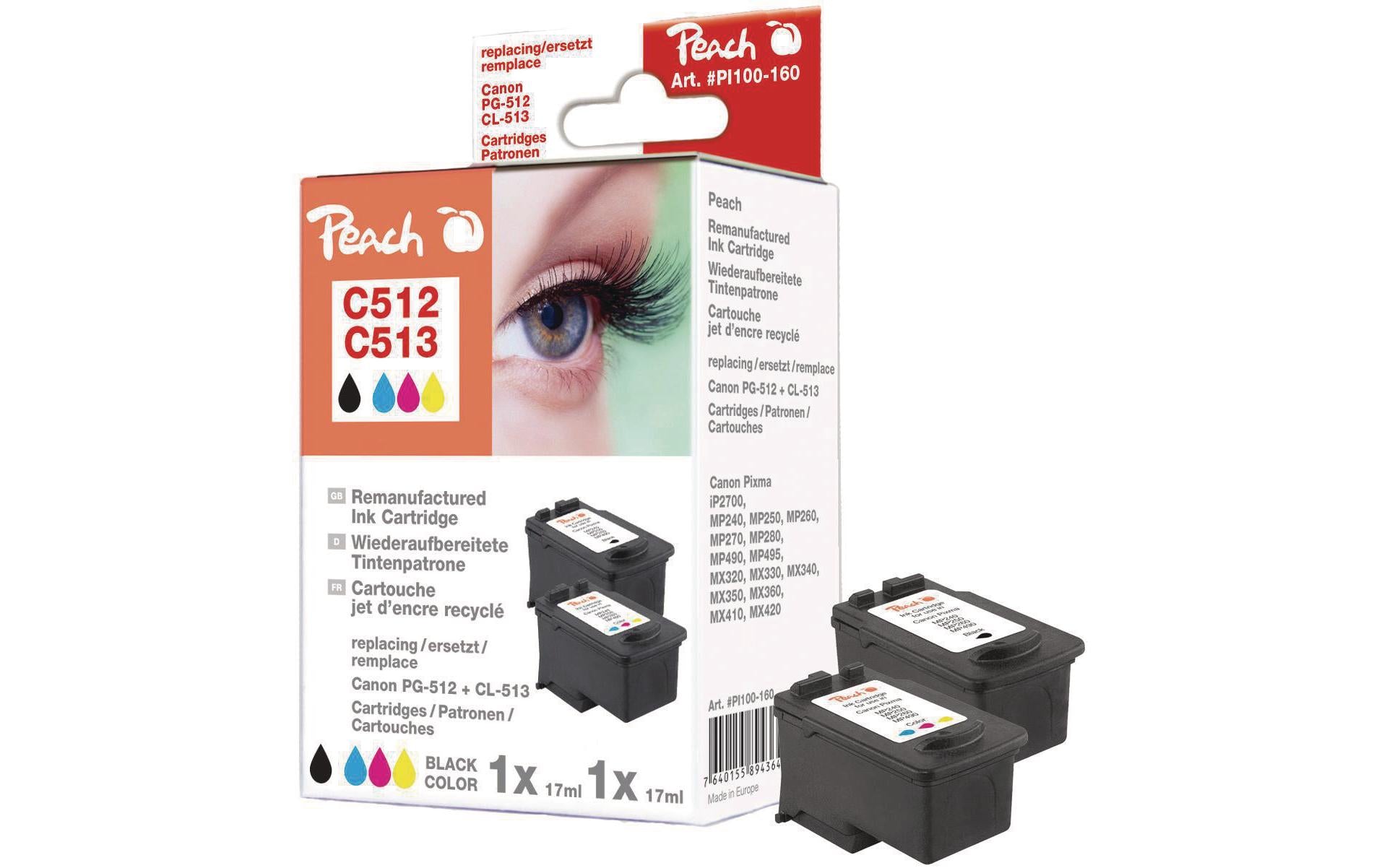 Peach PG-512/CL-513 Tintenpatronen-Multipack, 2er-Set (Kompatibel) – für Canon Pixma iP2700/2702, MP230/MP240