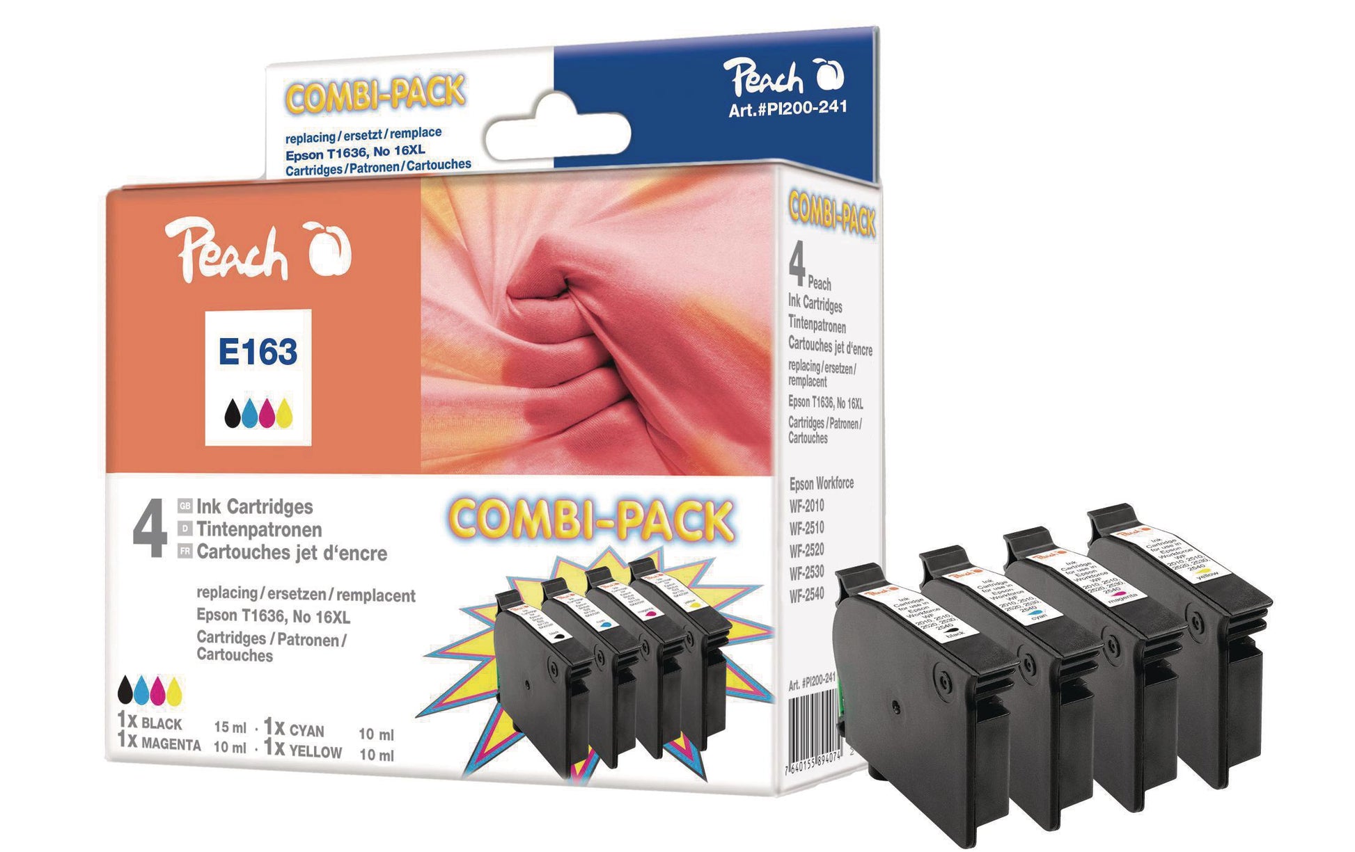 Peach T1631-T1634 Tintenpatronen-Multipack, 4er-Set (Kompatibel) – für Epson WF-2500/2630/2760 …