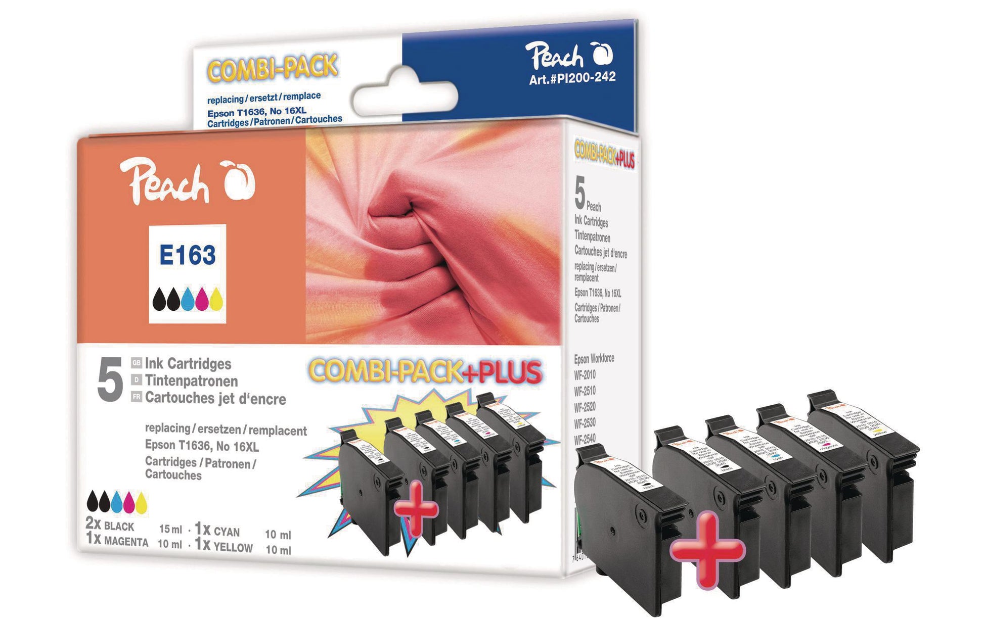 Peach Tintenpatronen-Multipack PluT1631-T1634, CMYK, 2×15 ml, kompatibel – für Epson WorkForce WF-2660