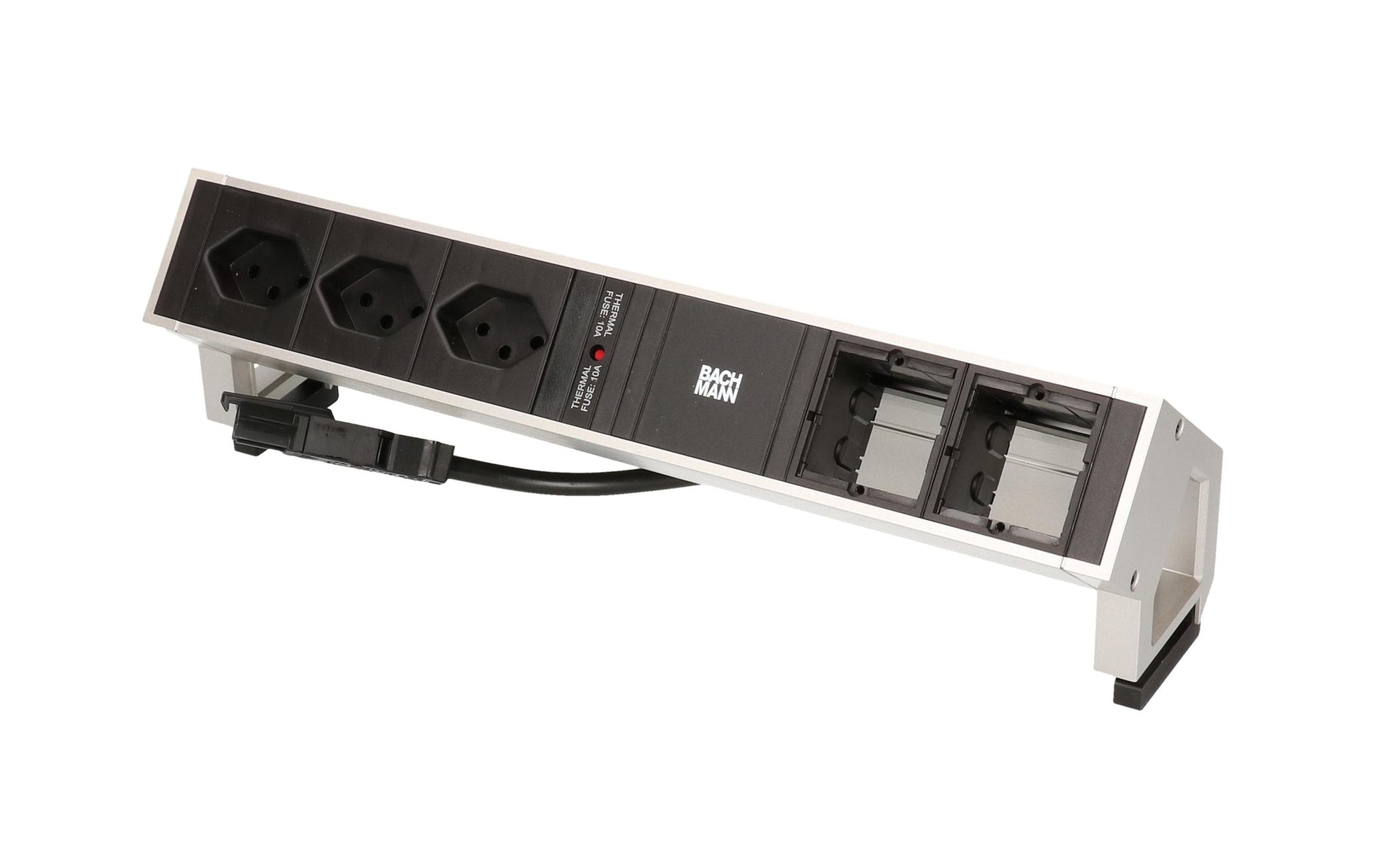 Bachmann DESK 2 Tischsteckdosenleiste, 3×T13, 0,2 m, 2×Leerplatz für Custommodul, ohne Schalter – silber