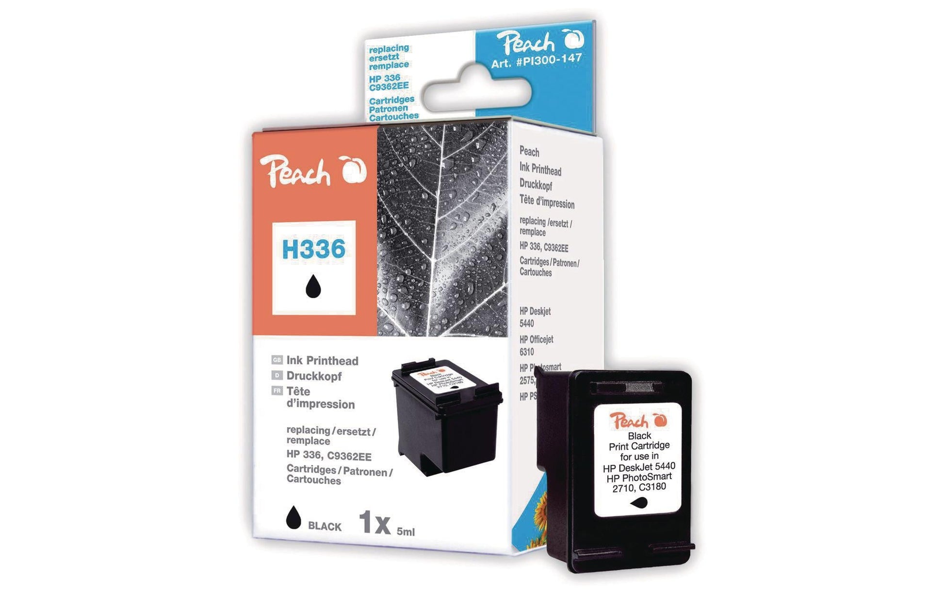 Peach 336 Schwarz Tintenpatrone (Kompatibel) – 660 Seiten – für HP DeskJet 5440, OfficeJet 6313