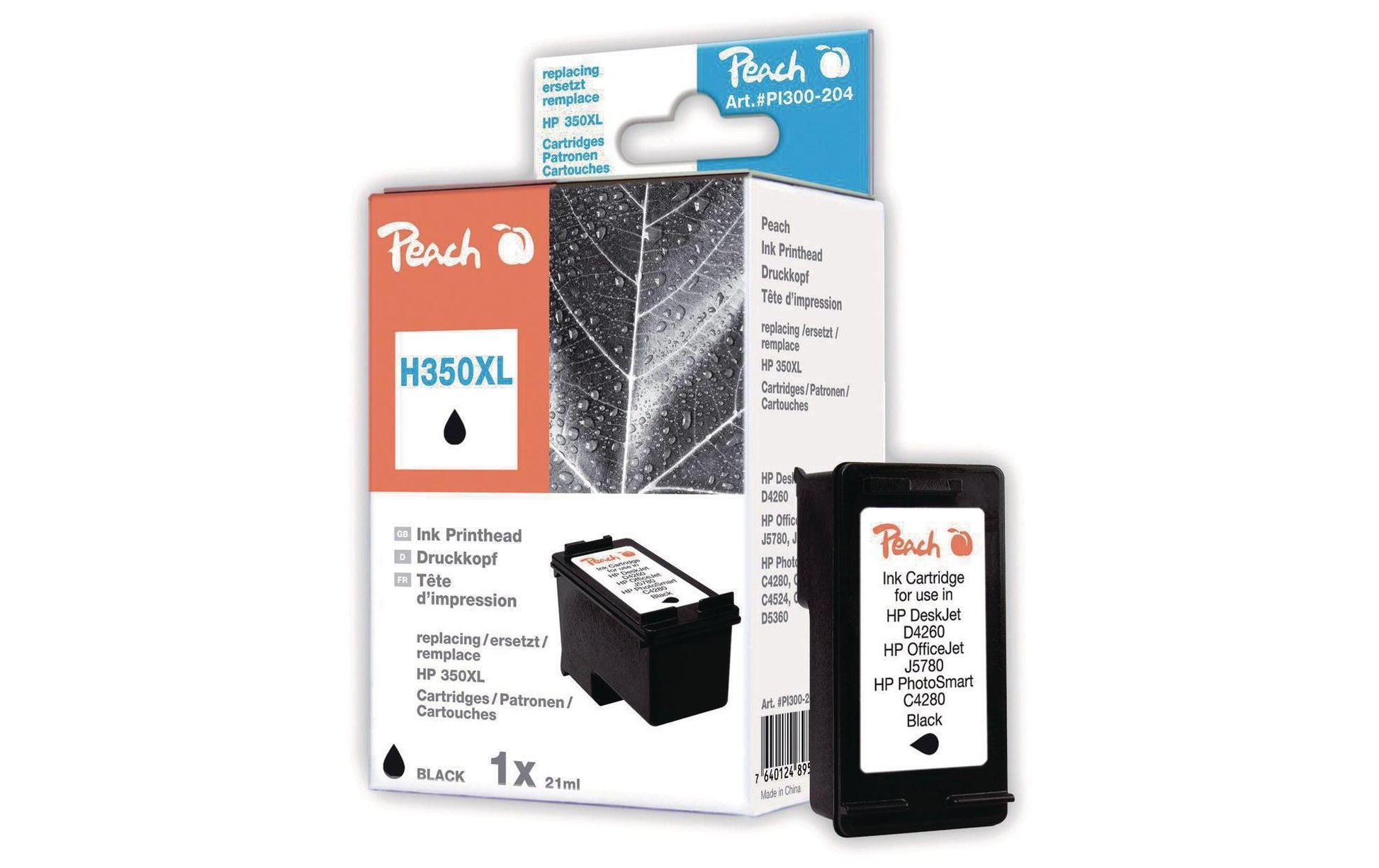 Peach Tintenpatrone 350XL (CB336EE), schwarz, XL, 820 Seiten, kompatibel – für HP PhotoSmart C 4480 und andere