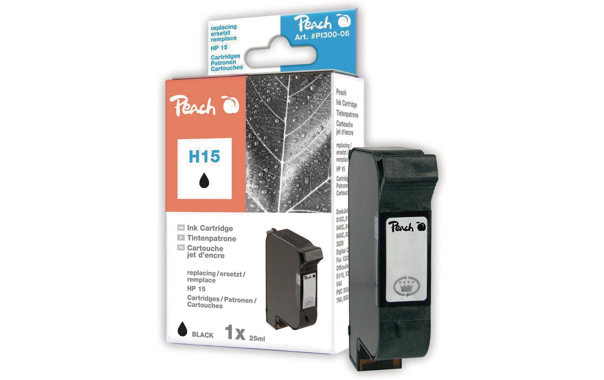Peach 15 Schwarz Tintenpatrone (Kompatibel) – 950 Seiten – für HP DeskJet 3810/3816/3820 … – C6615D
